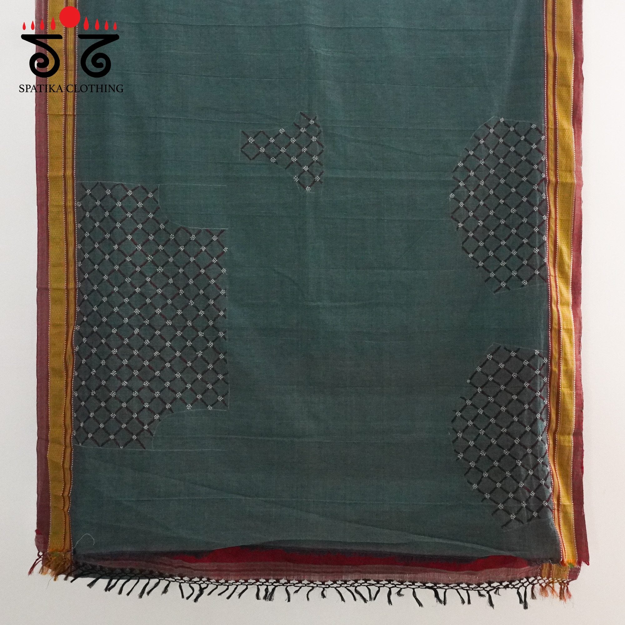 Grey Ilkal Hand Embroidered Cotton Saree