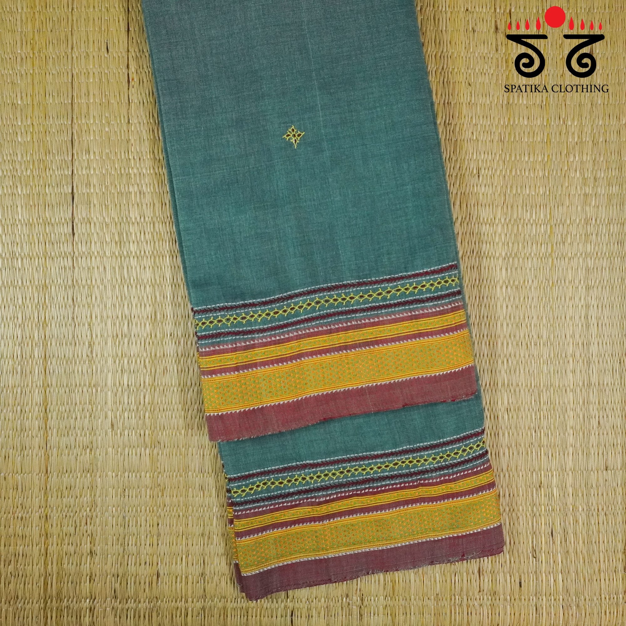 Grey Ilkal Hand Embroidered Cotton Saree
