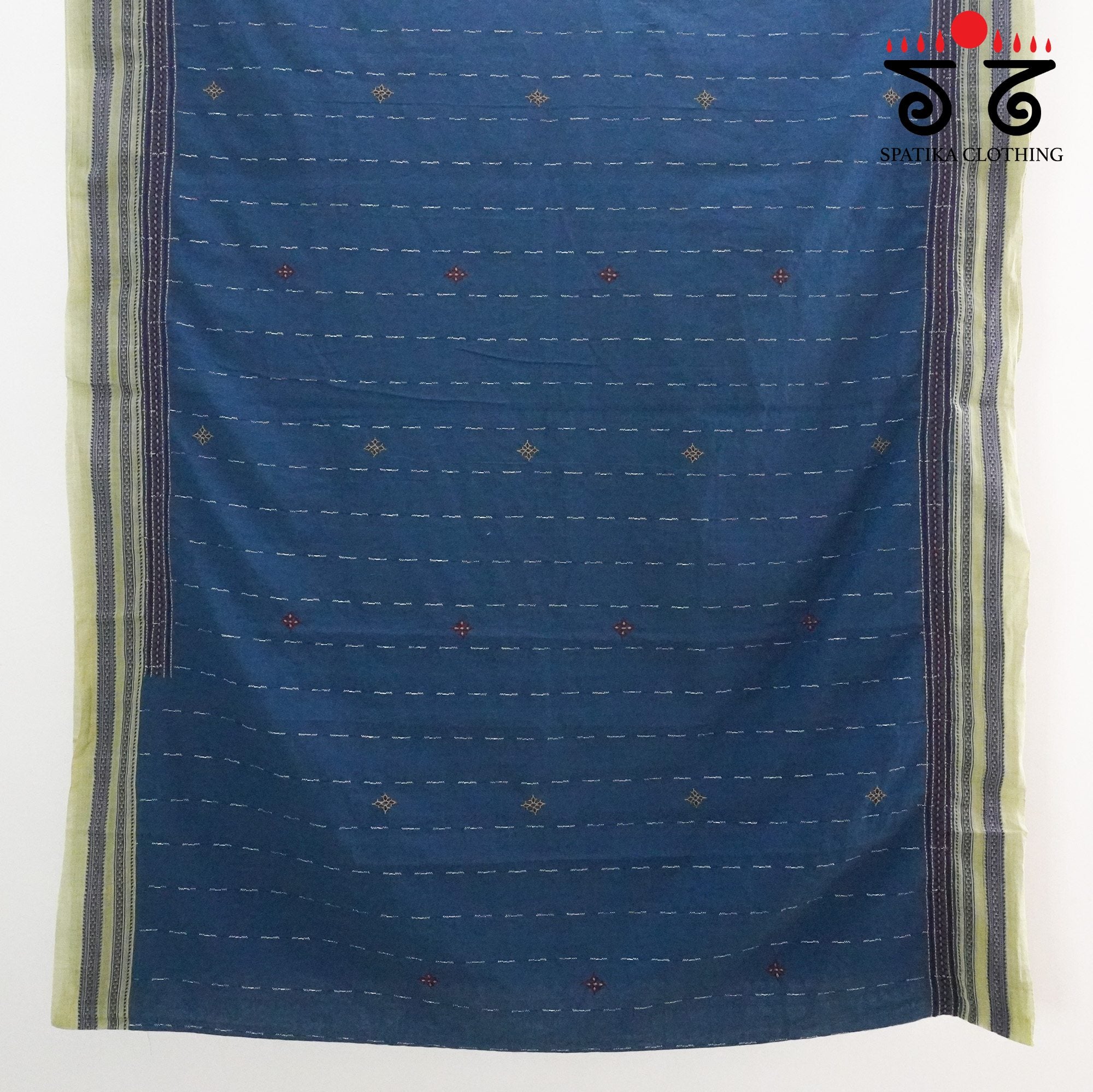 Blue Ilkal Hand Embroidered Cotton Saree