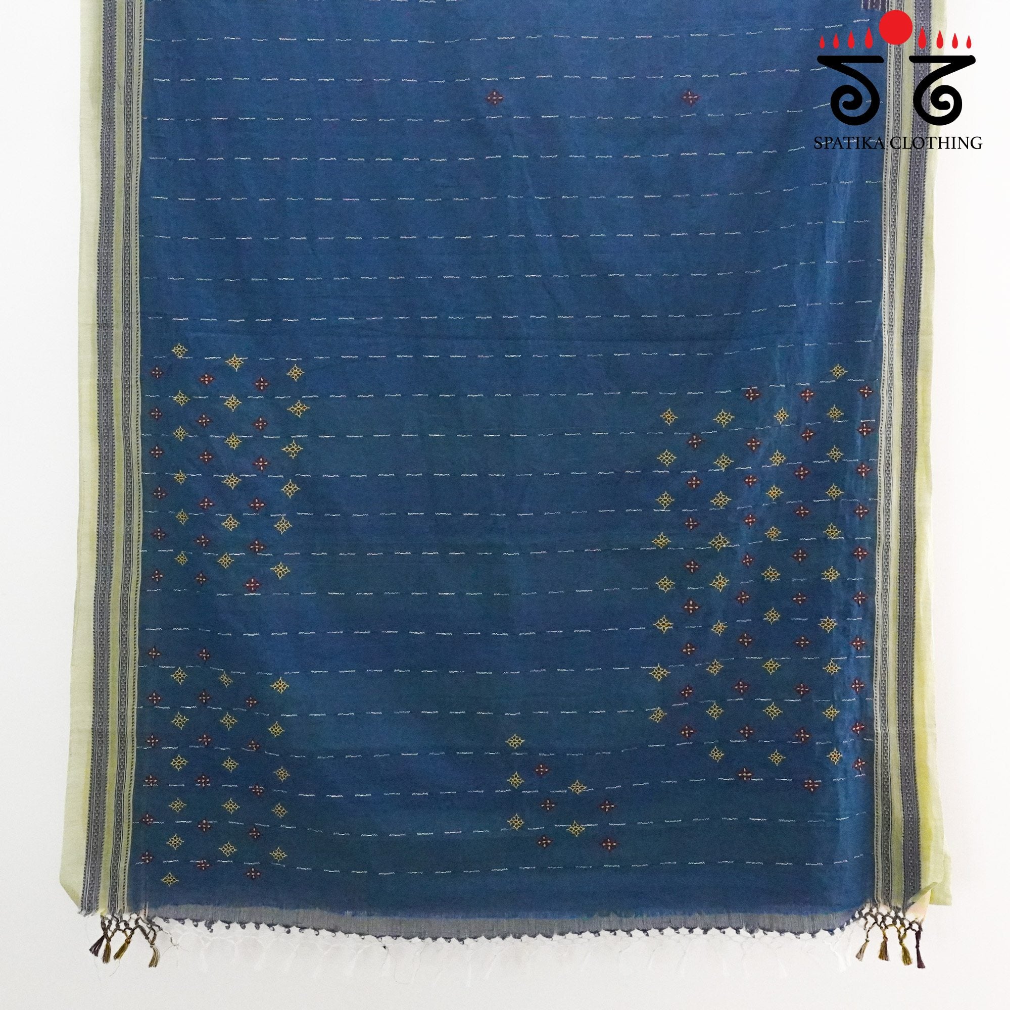 Blue Ilkal Hand Embroidered Cotton Saree