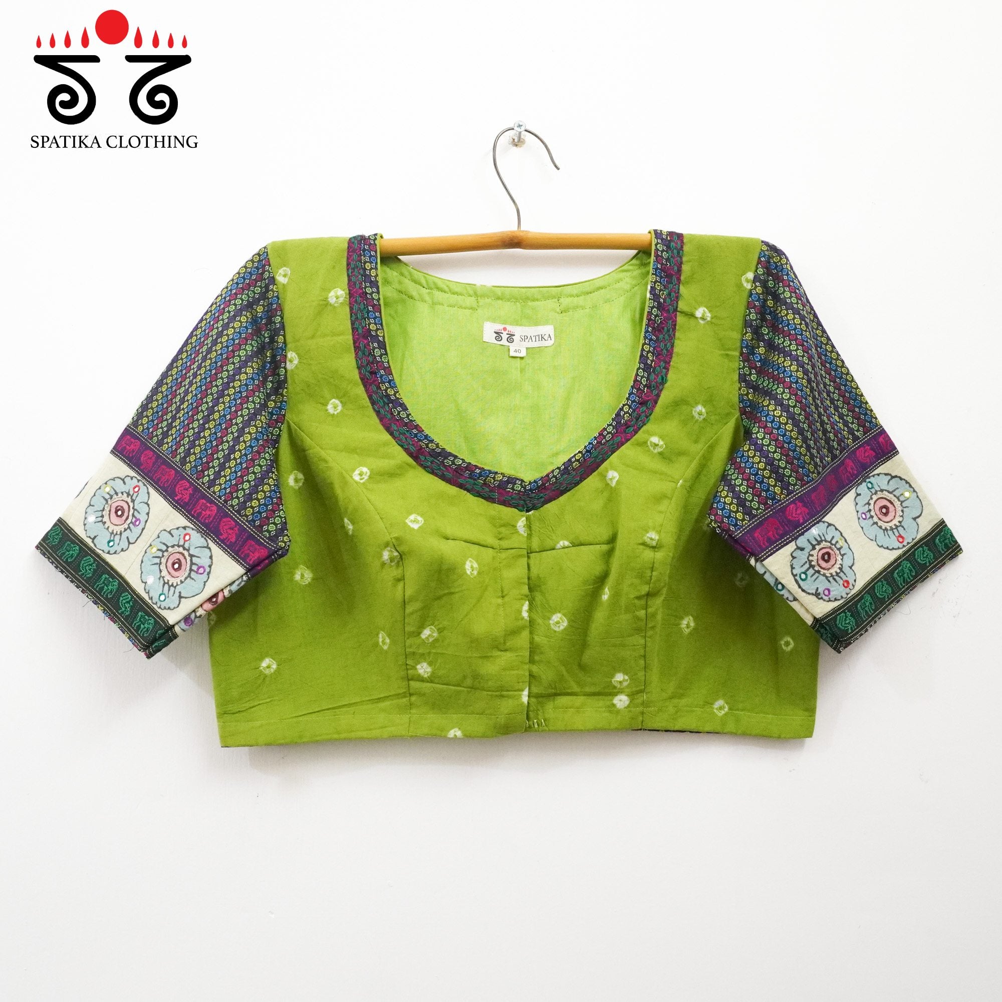 Green Bandhini-Pen Kalamkari Handcrafted Blouse