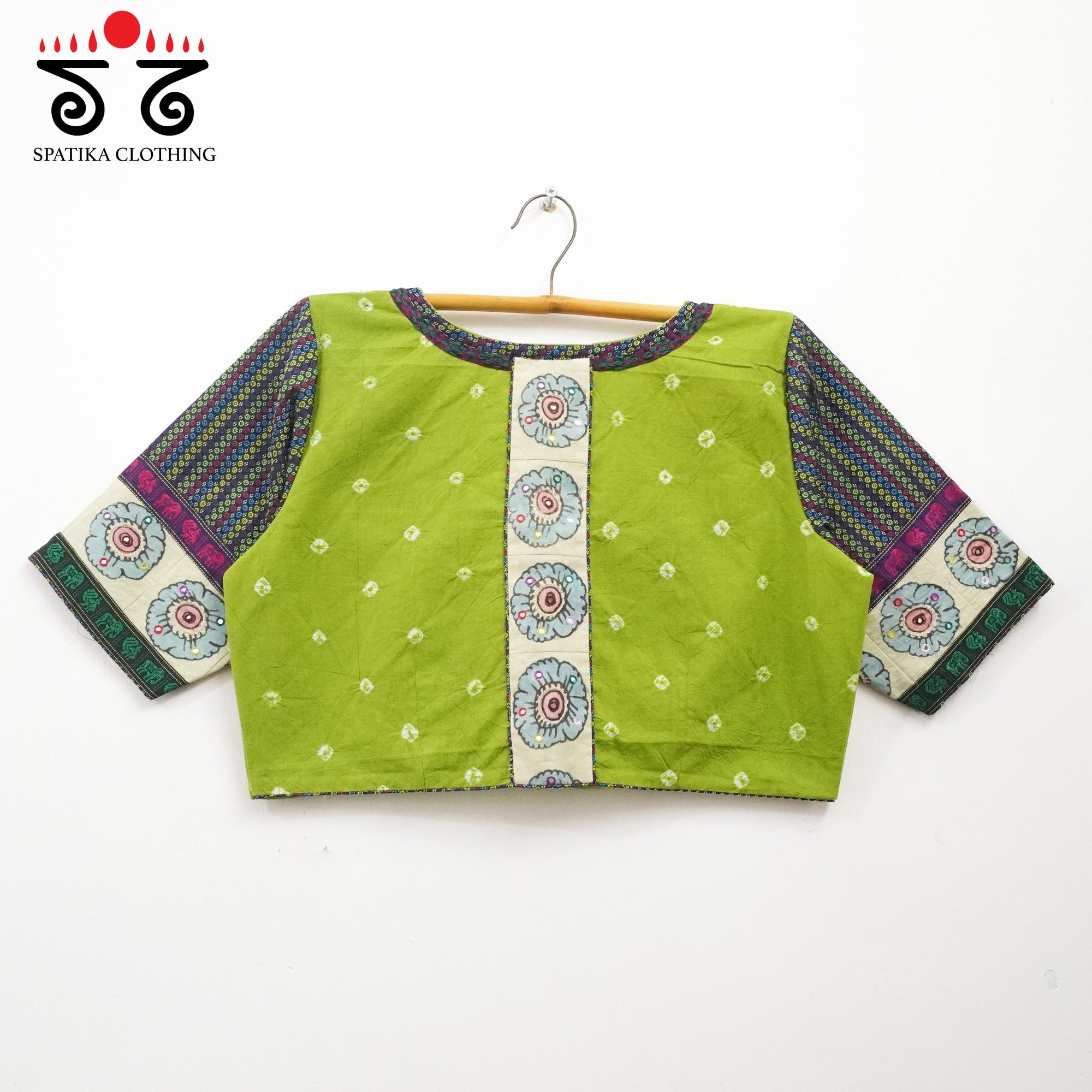 Green Bandhini-Pen Kalamkari Handcrafted Blouse