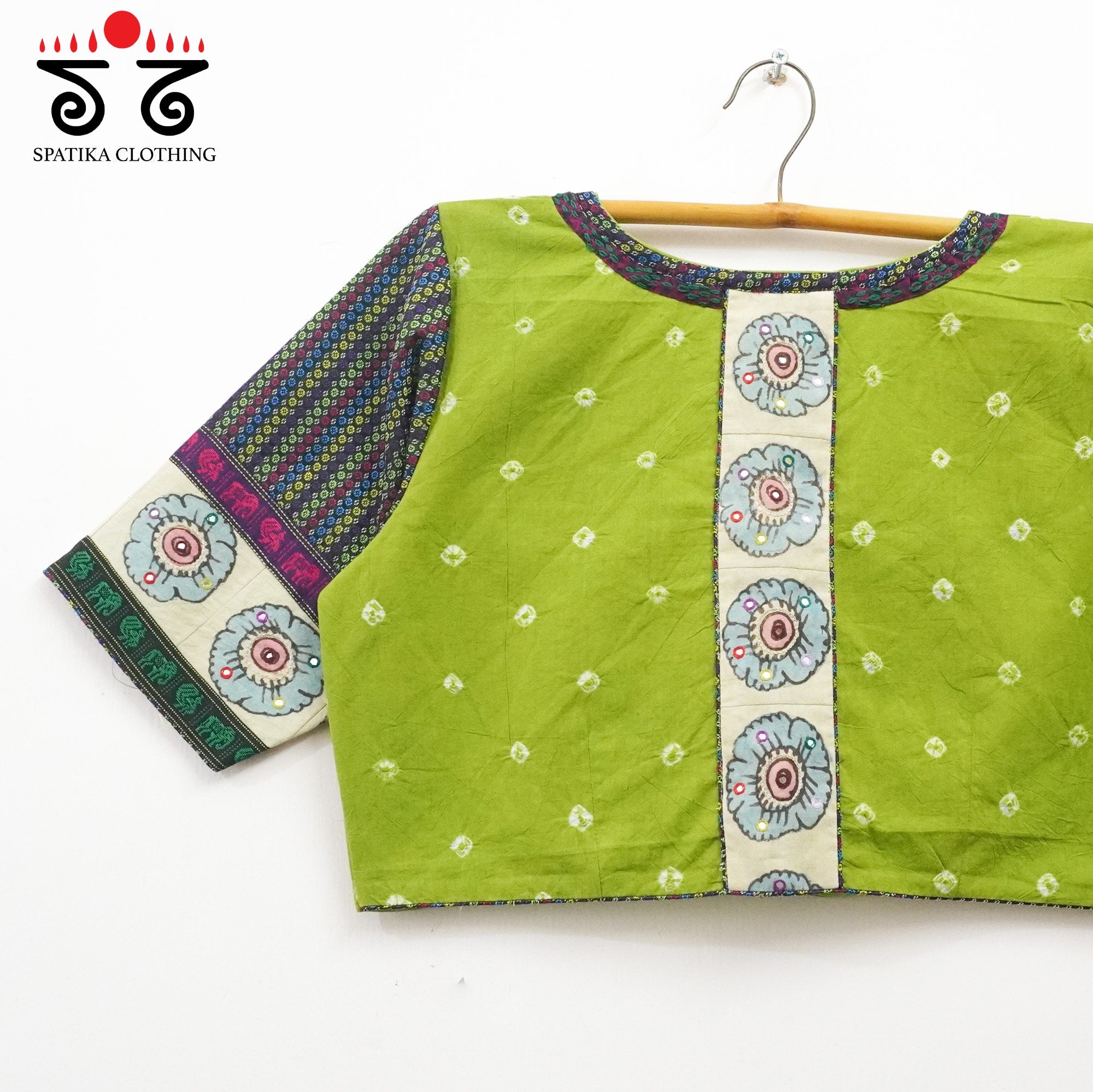 Green Bandhini-Pen Kalamkari Handcrafted Blouse