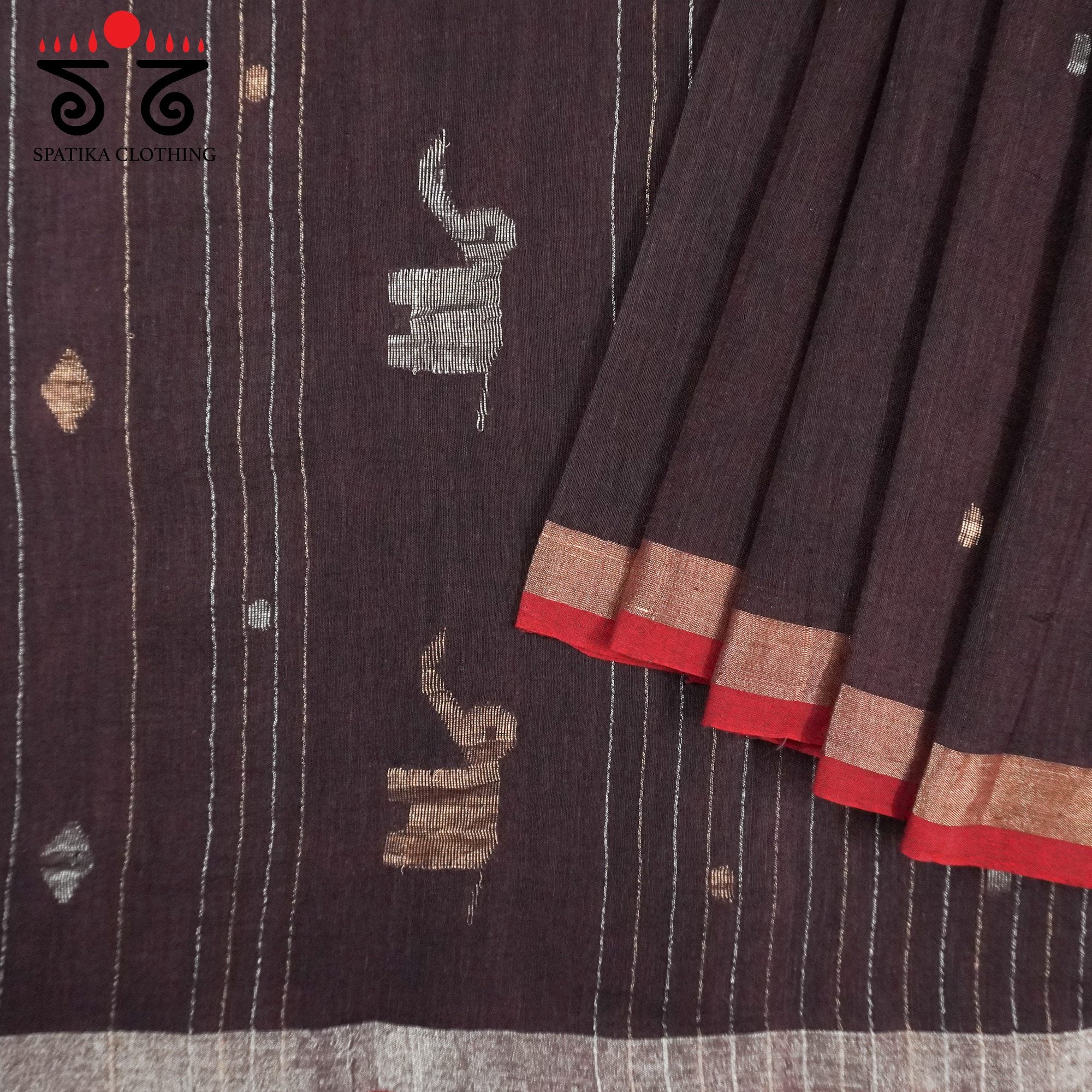 Jamdhani Elephants-Brown Bengal Cotton Saree
