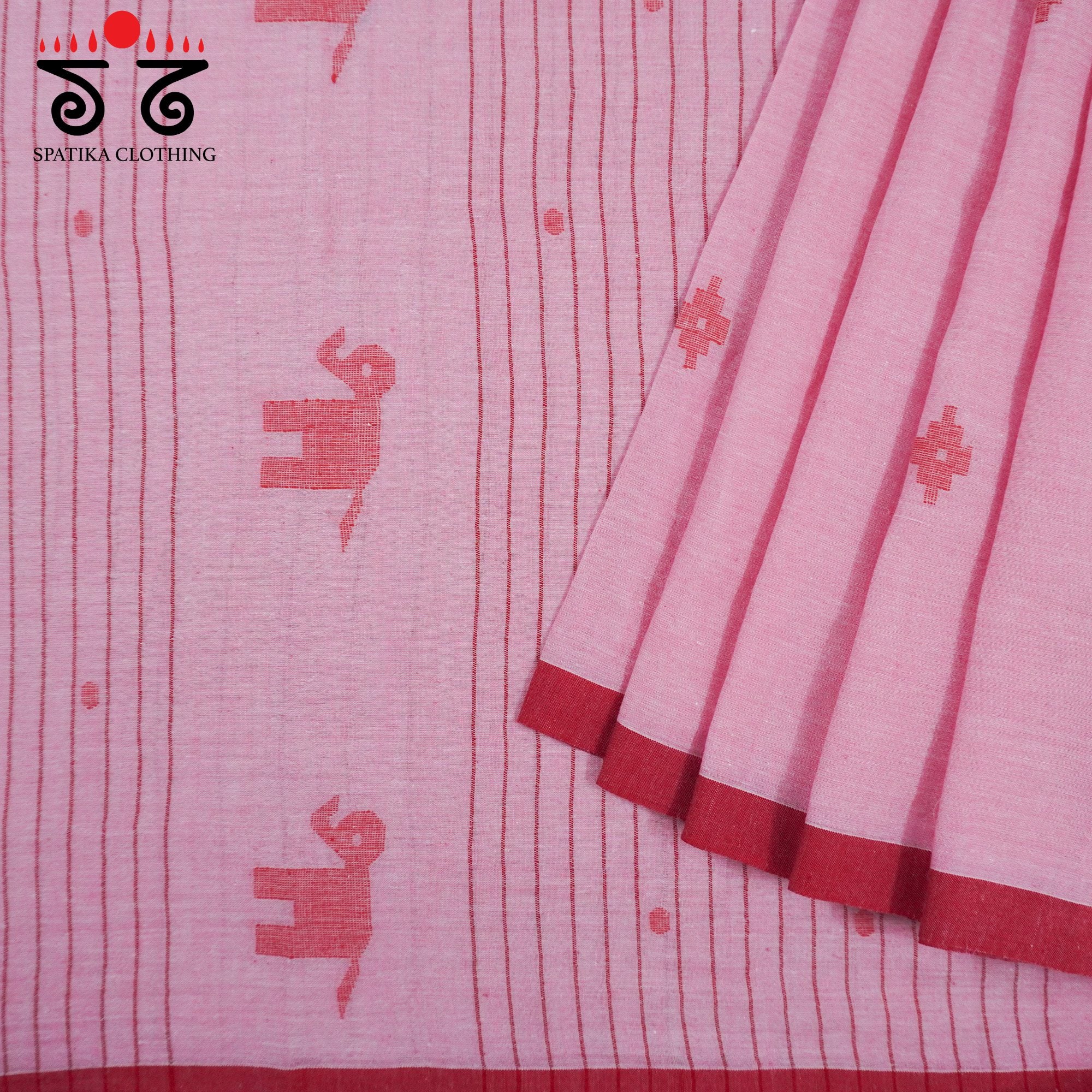 Jamdhani Elephants-Pink Bengal Cotton Saree