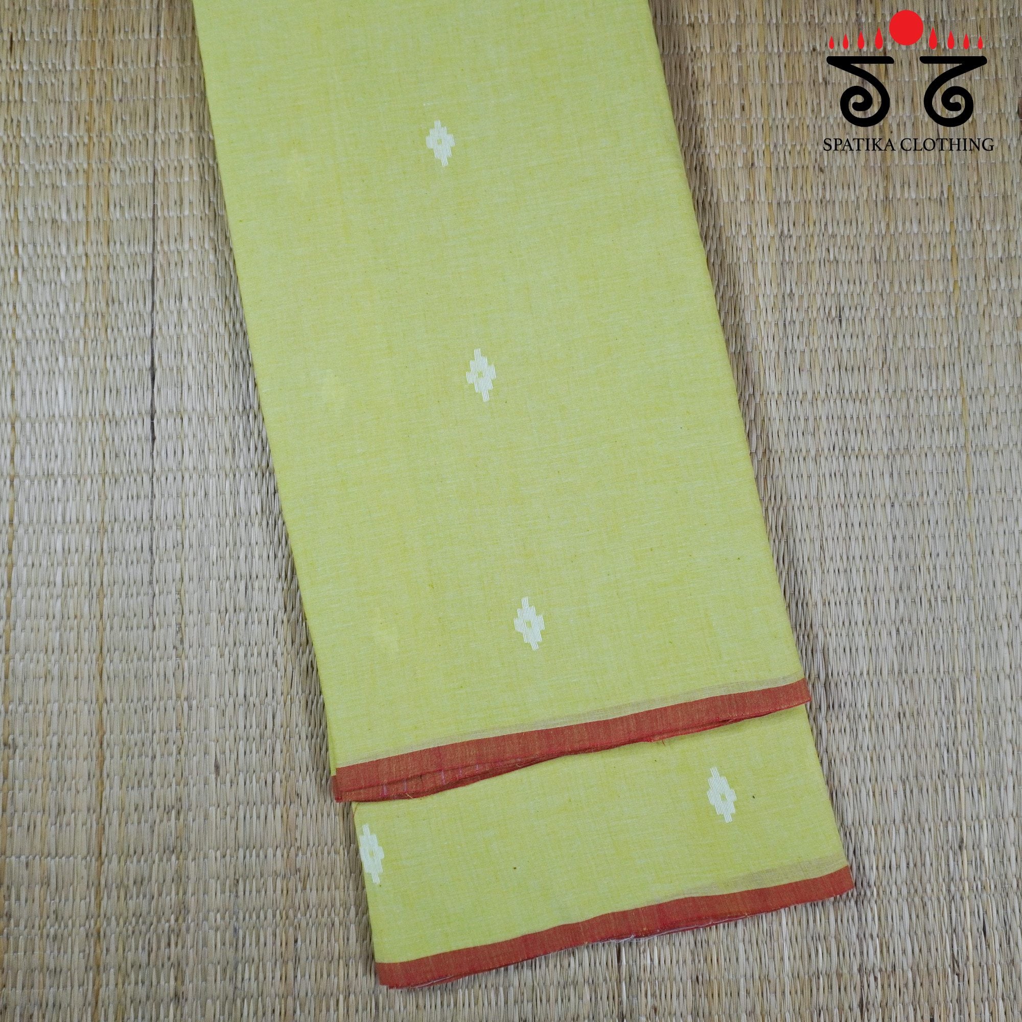 Jamdhani Elephants - Lemon Green Bengal Cotton Saree