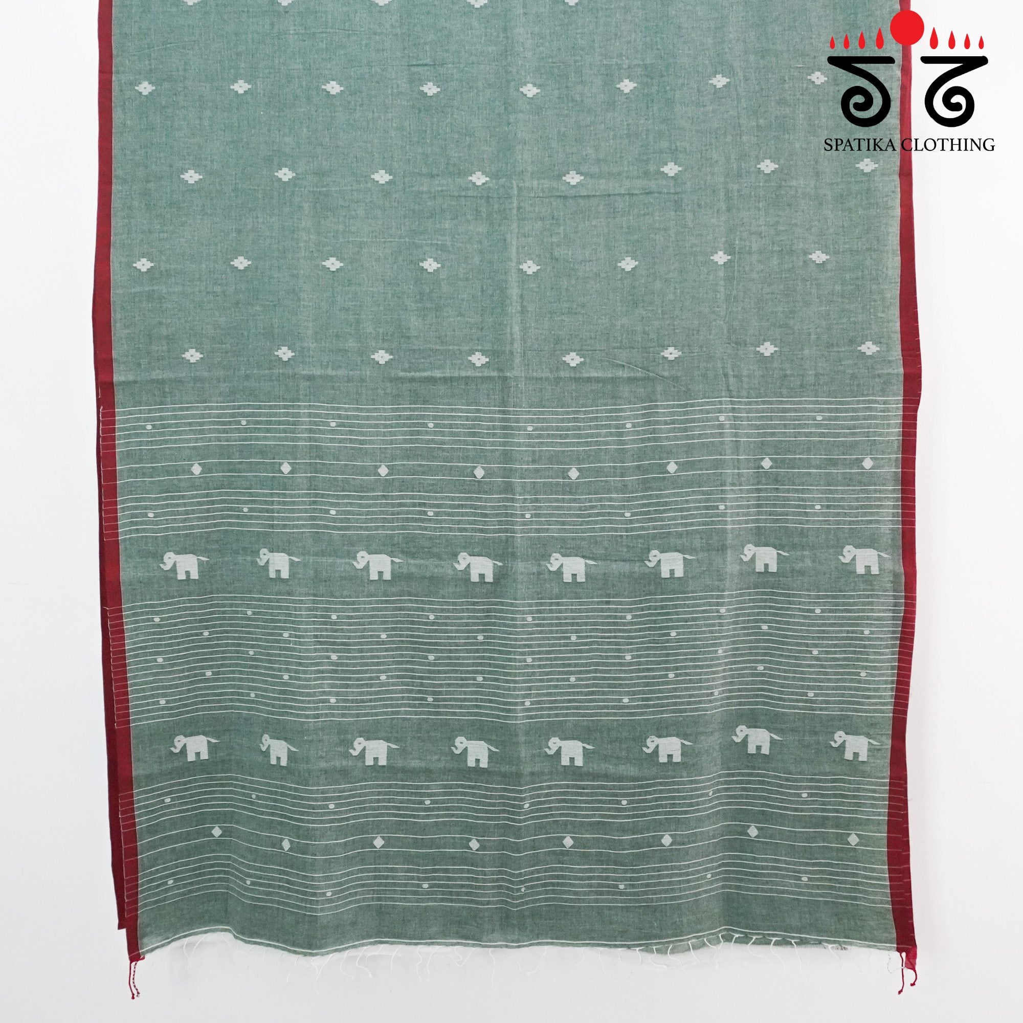 Jamdhani Elephants-Grey Bengal Cotton Saree