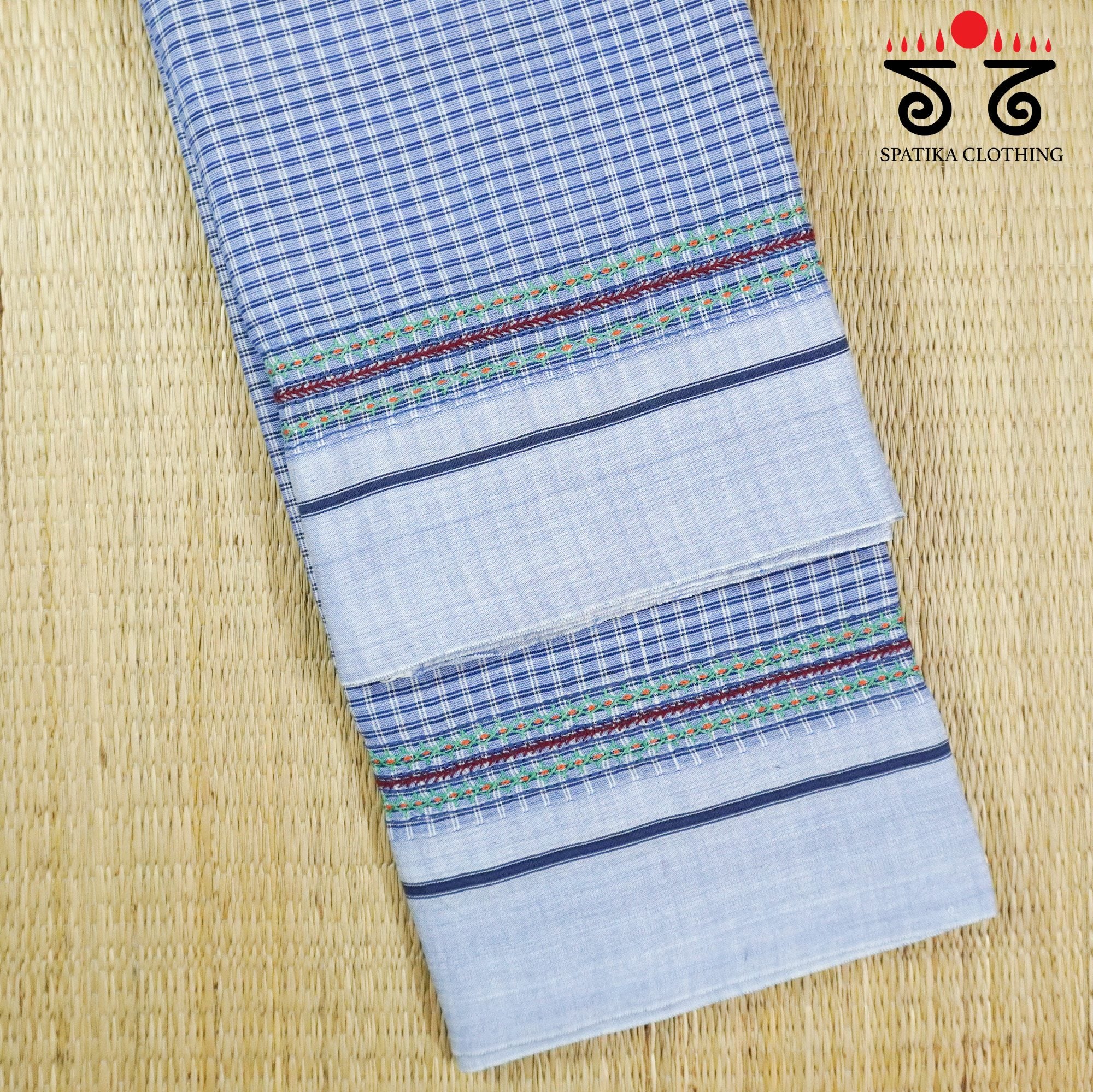 Blue Ilkal Hand Embroidered Cotton Saree