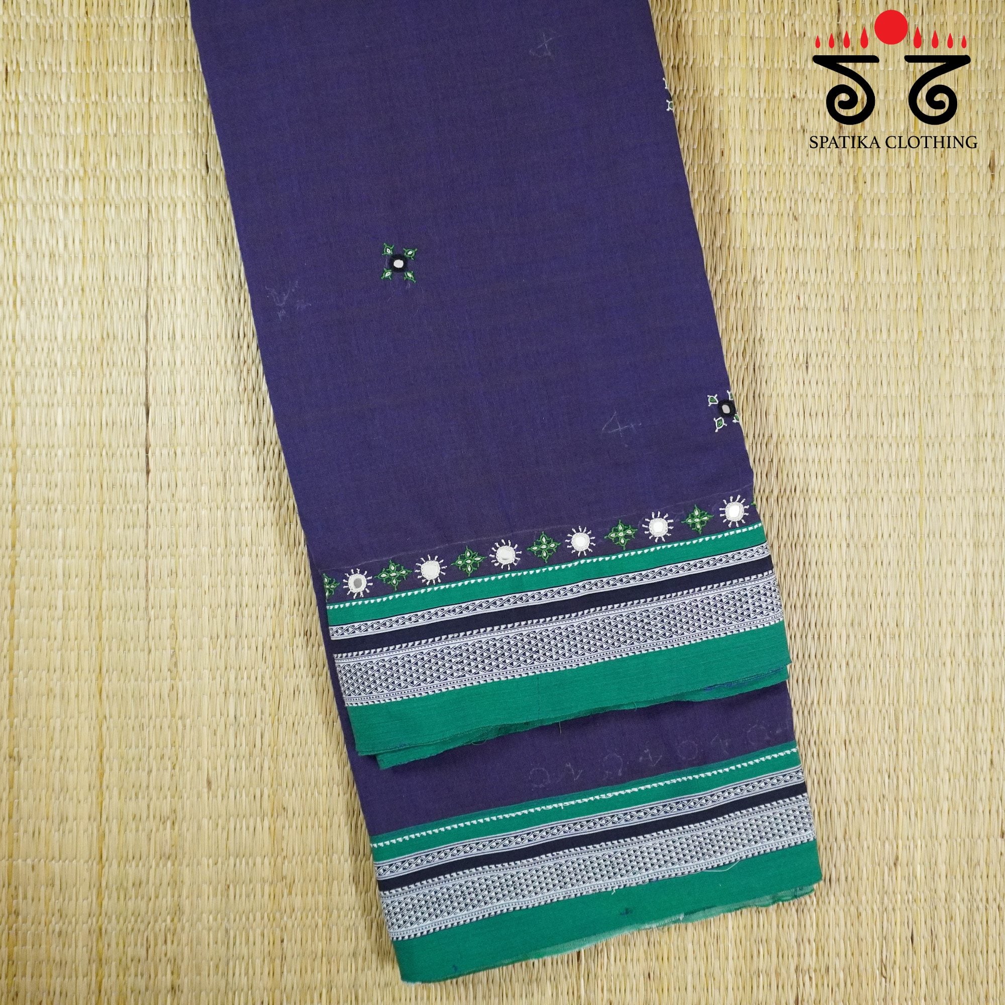Blue Ilkal Hand Embroidered Cotton Saree