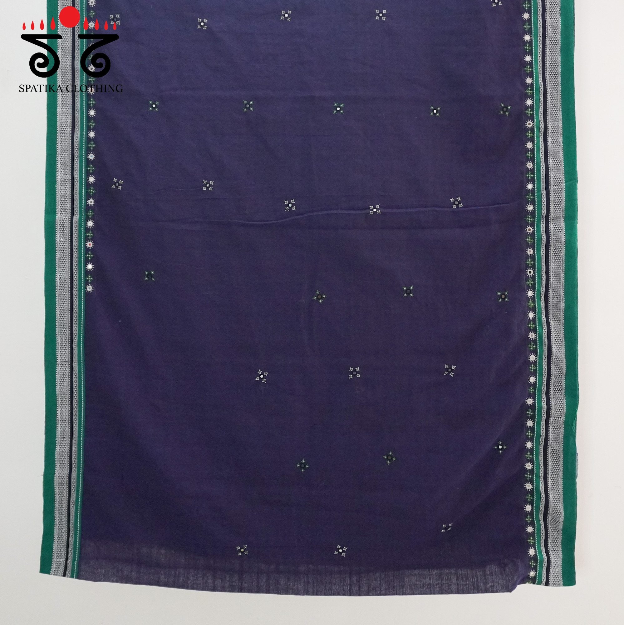Blue Ilkal Hand Embroidered Cotton Saree