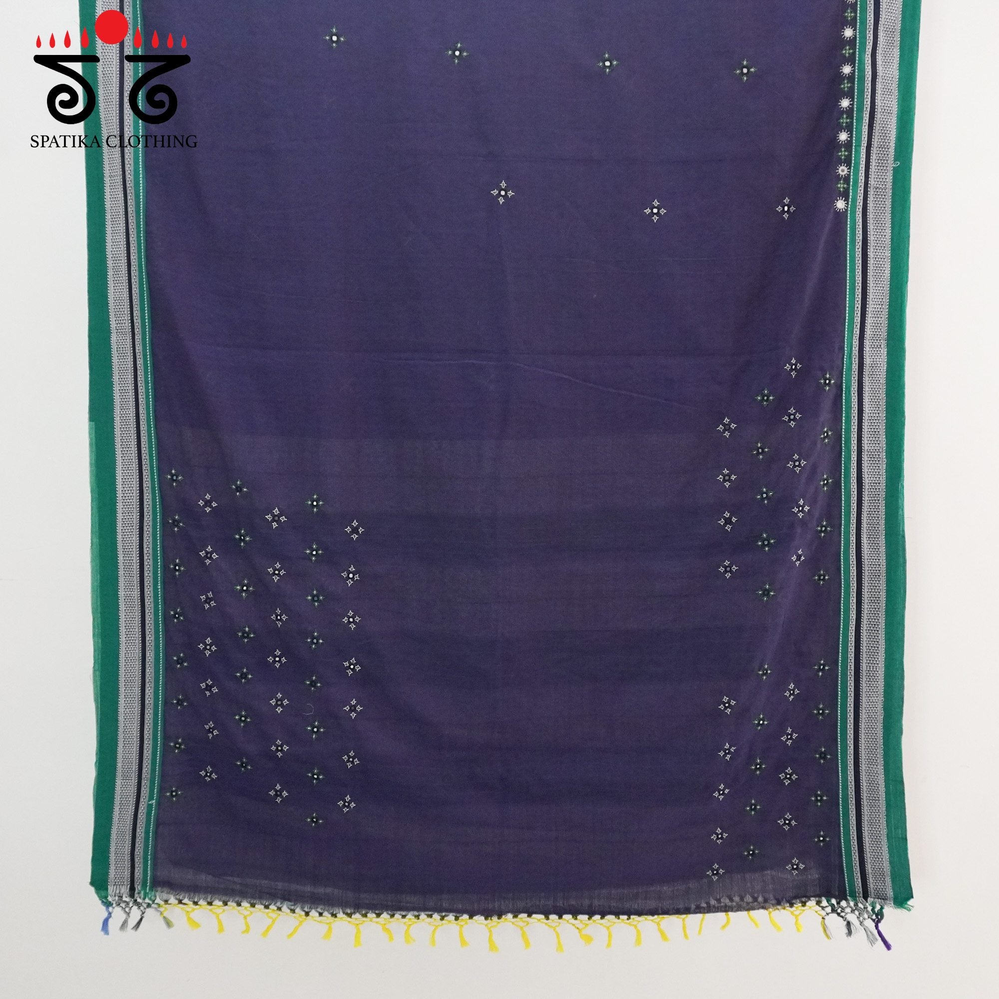 Blue Ilkal Hand Embroidered Cotton Saree