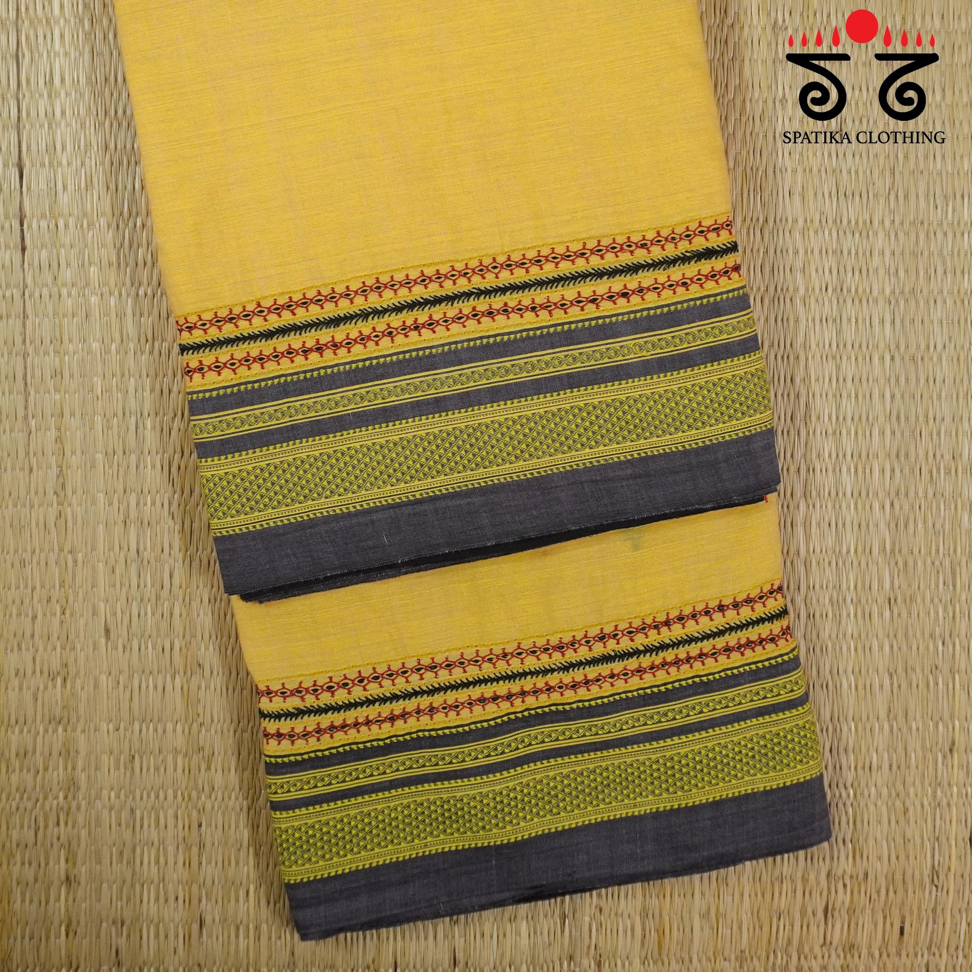 Yellow Ilkal Hand Embroidered Cotton Saree