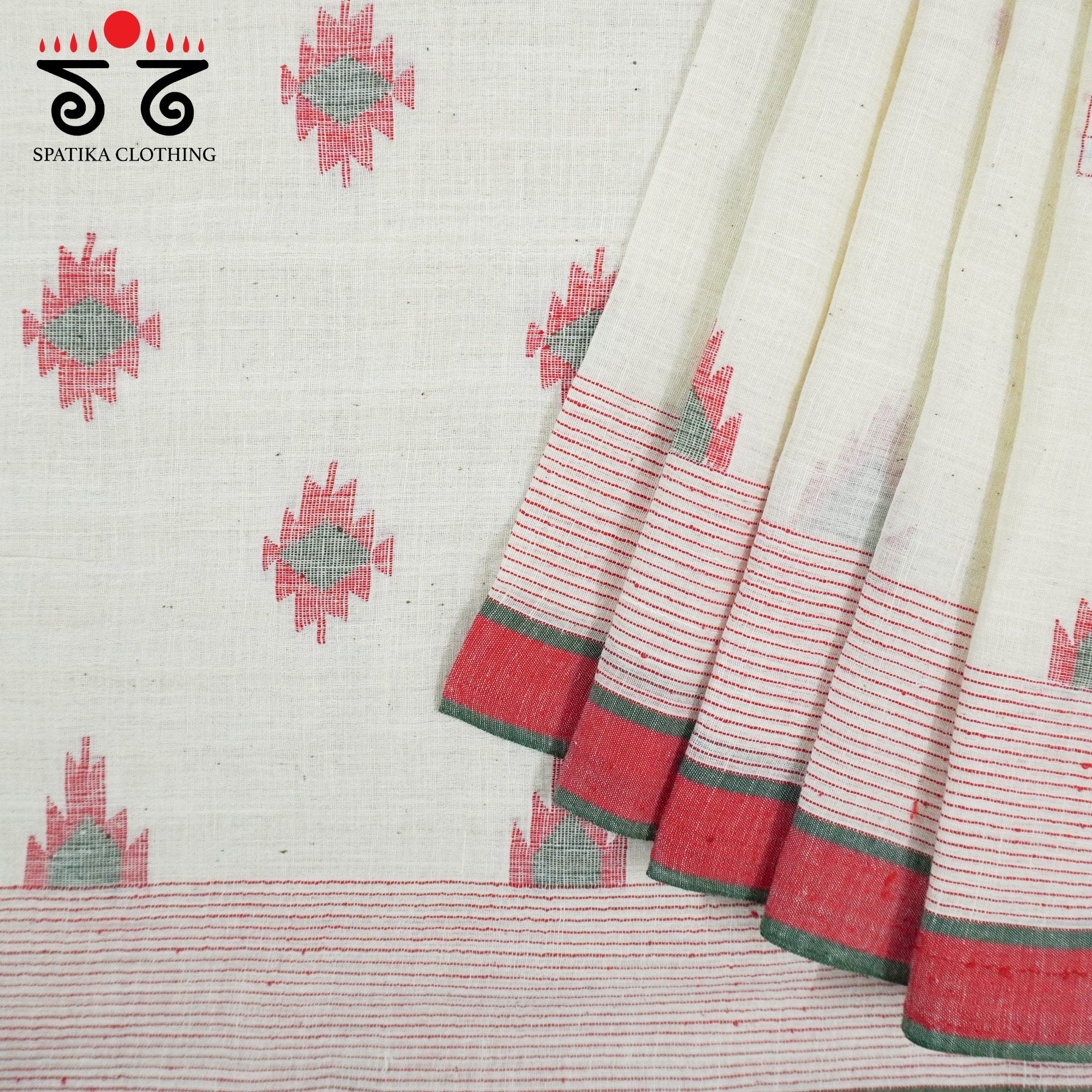 Off White Jamdhani Bengal Cotton Saree