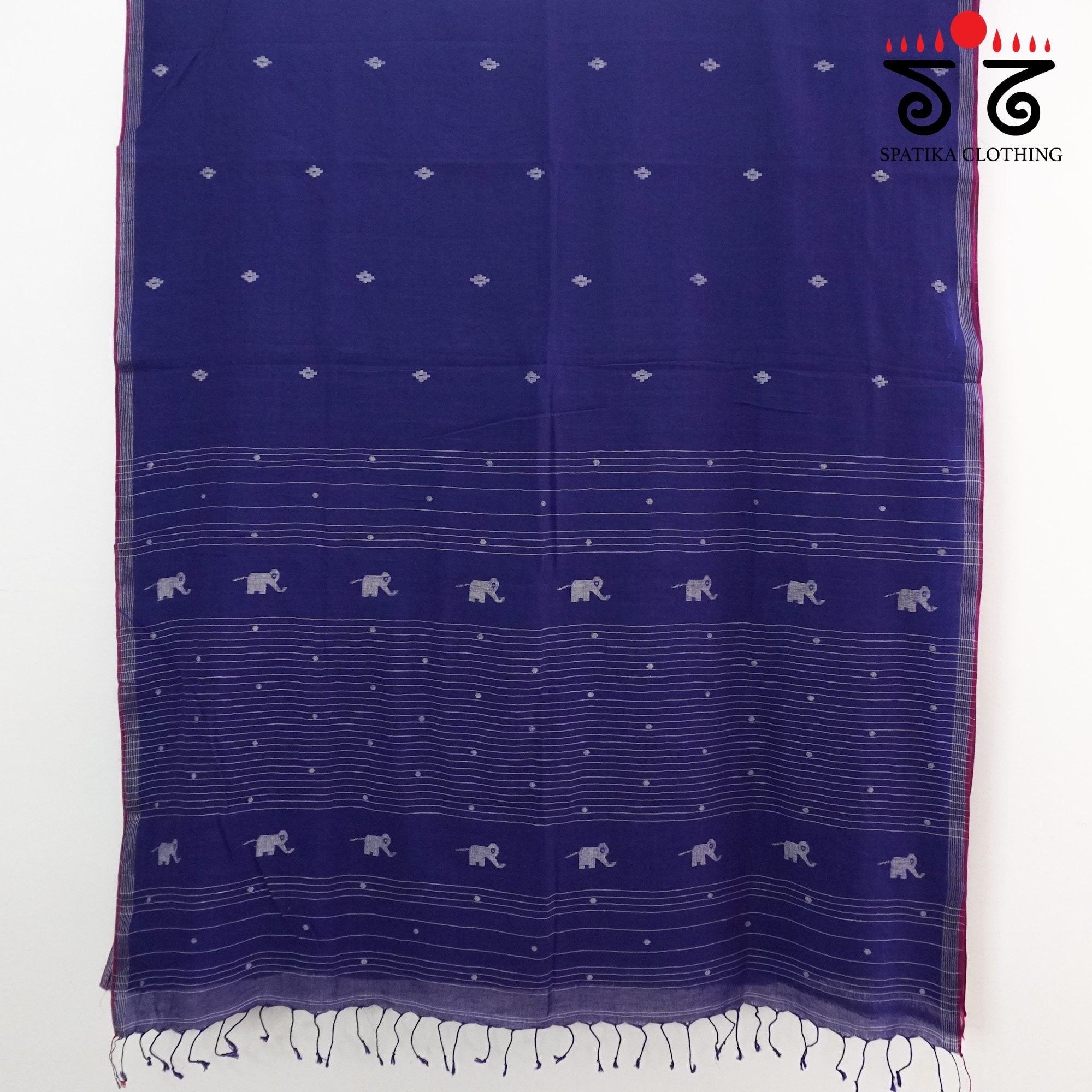 Jamdhani Elephants-Blue Bengal Cotton Saree