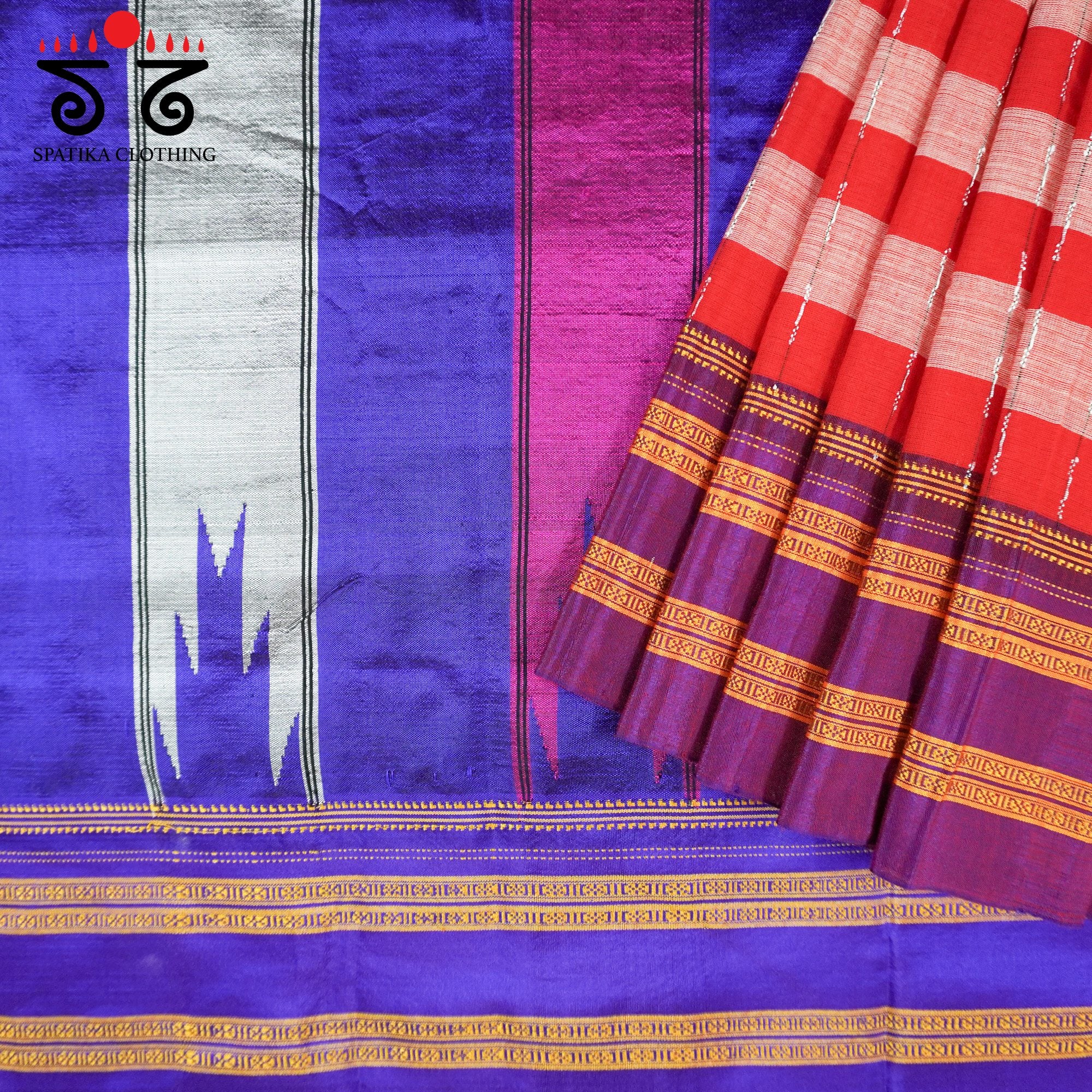Red Ilkal Handwoven Cotton Saree - Silk Pallu
