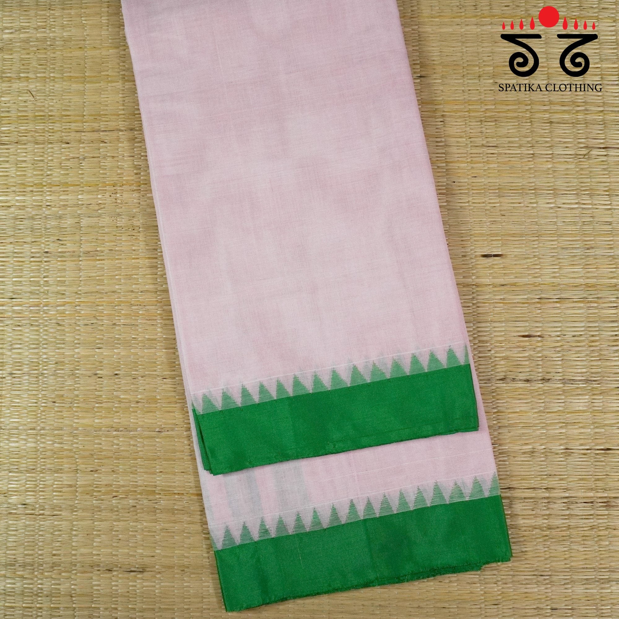 Light Pink Ponduru Handspun Saree - With Silk border