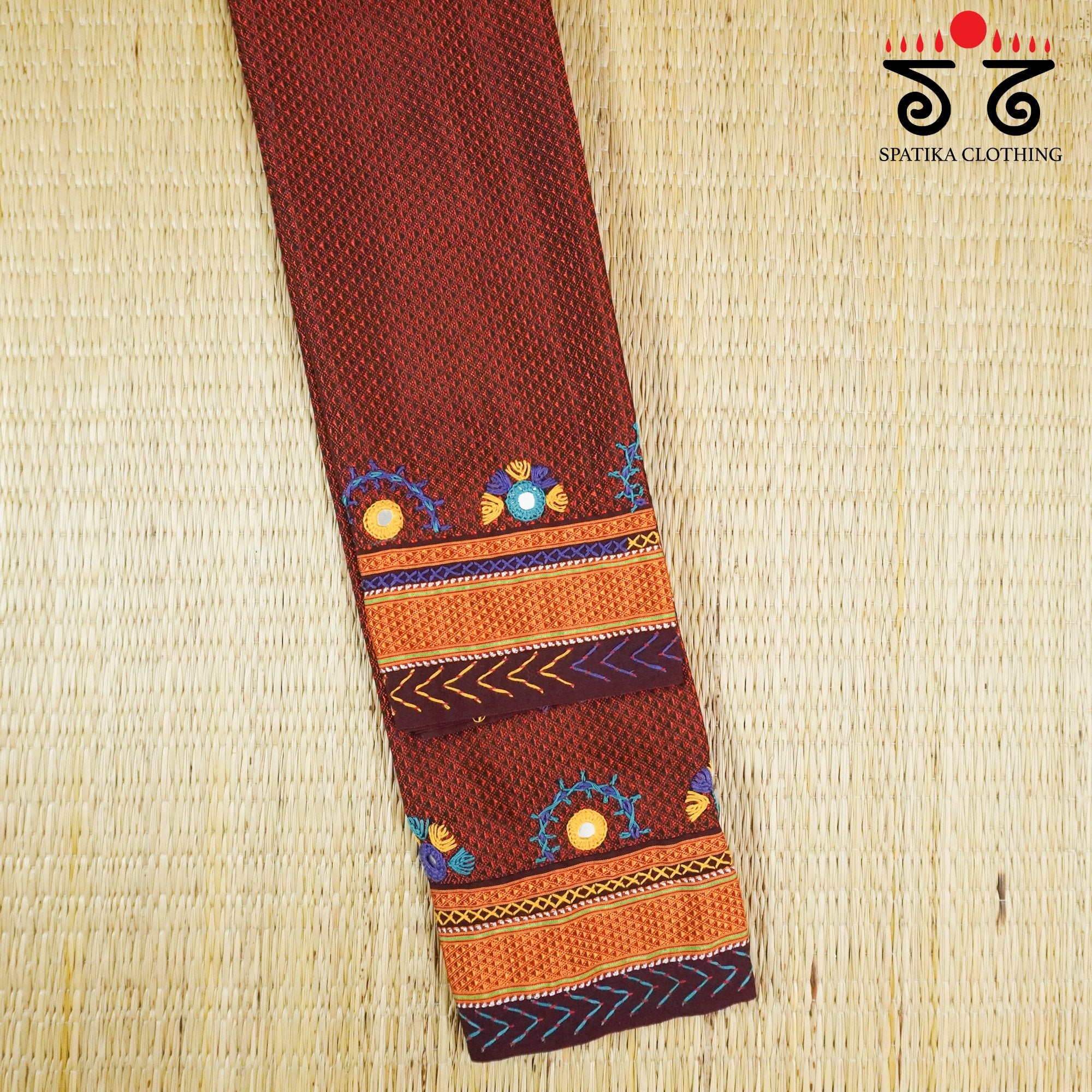Maroon Lambani Khun Hand-embroidered Blouse Fabric