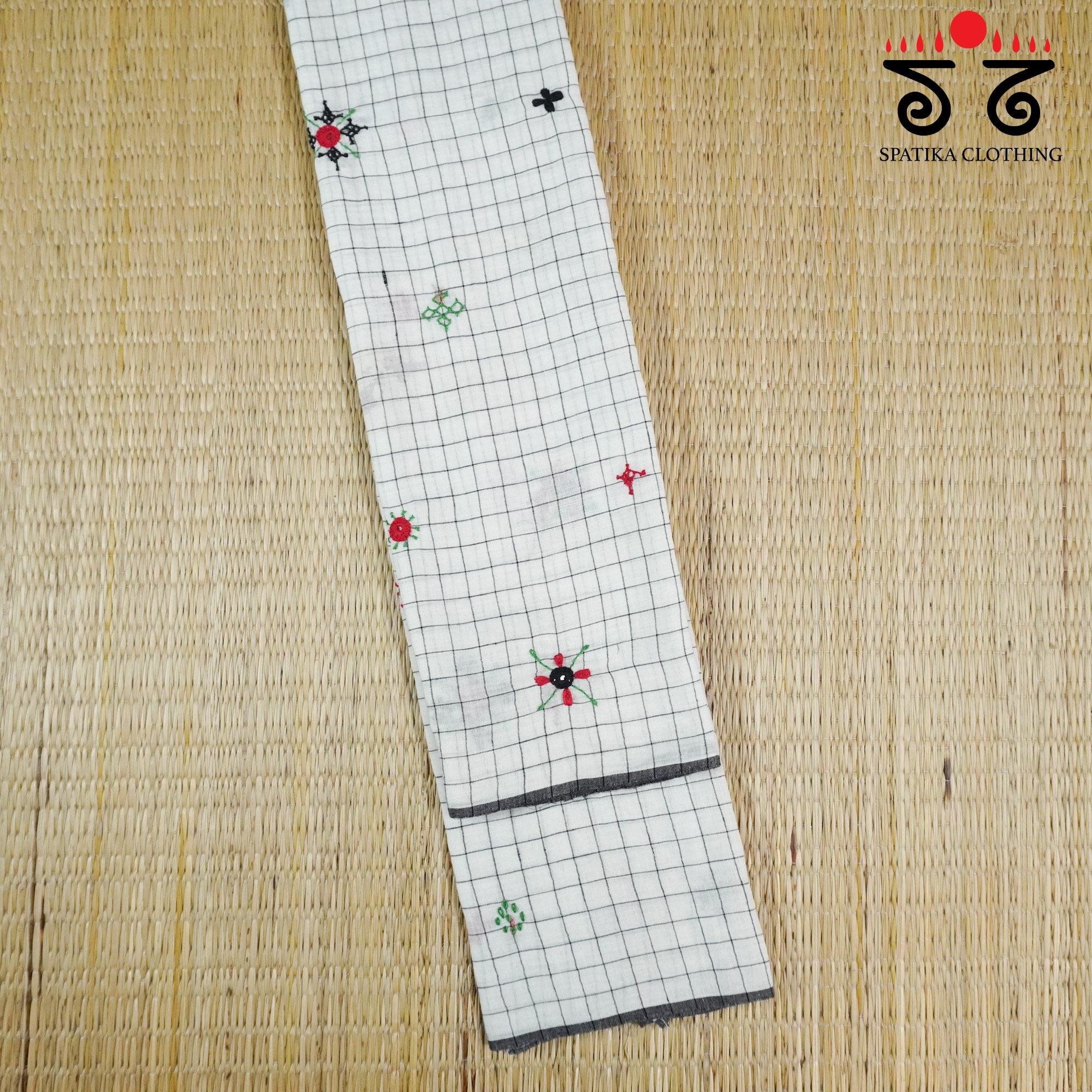 White Lambani Hand-embroidered Blouse Fabric