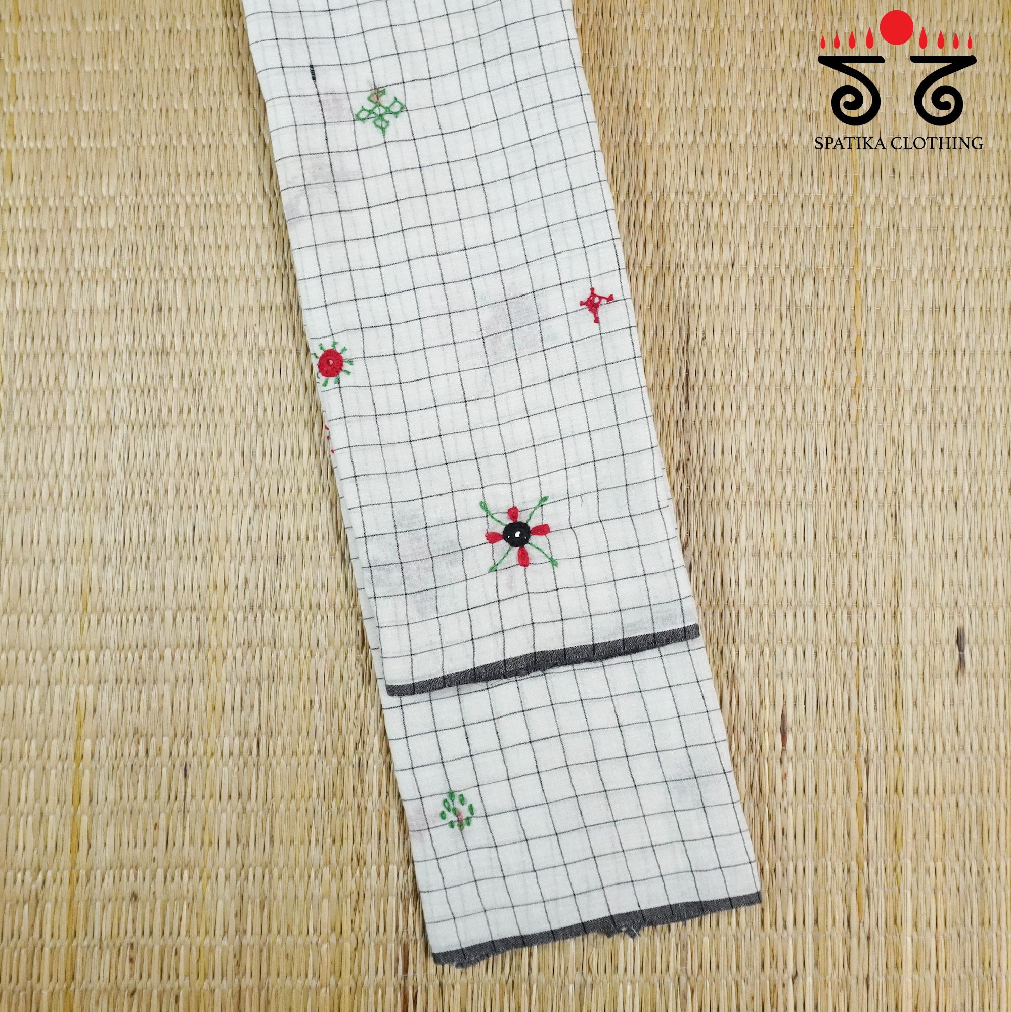 White Lambani Hand-embroidered Blouse Fabric