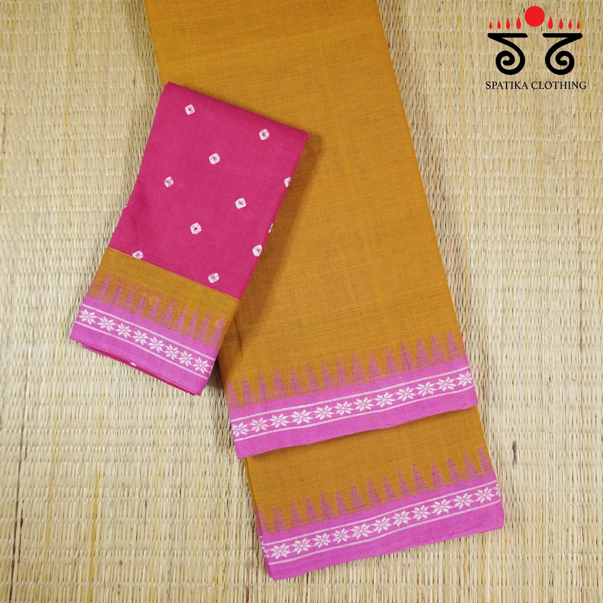 Ponduru Handspun Cotton Saree With Bandhani Blouse