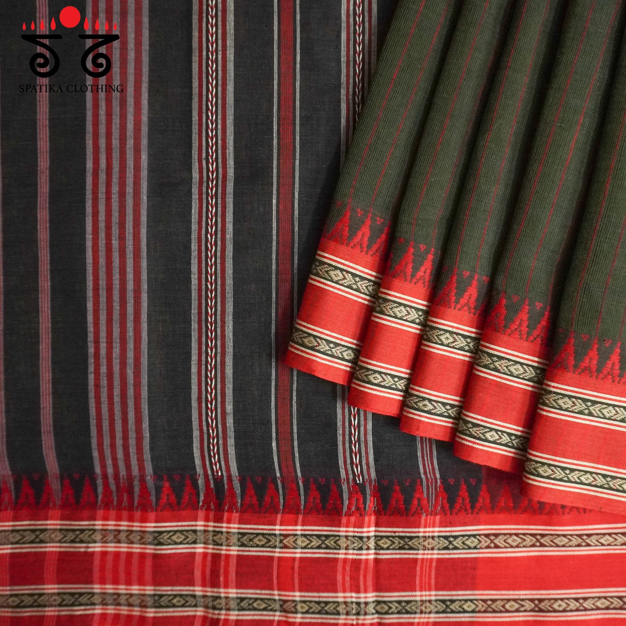 Dark Green Begampur Handwoven Cotton Saree New!