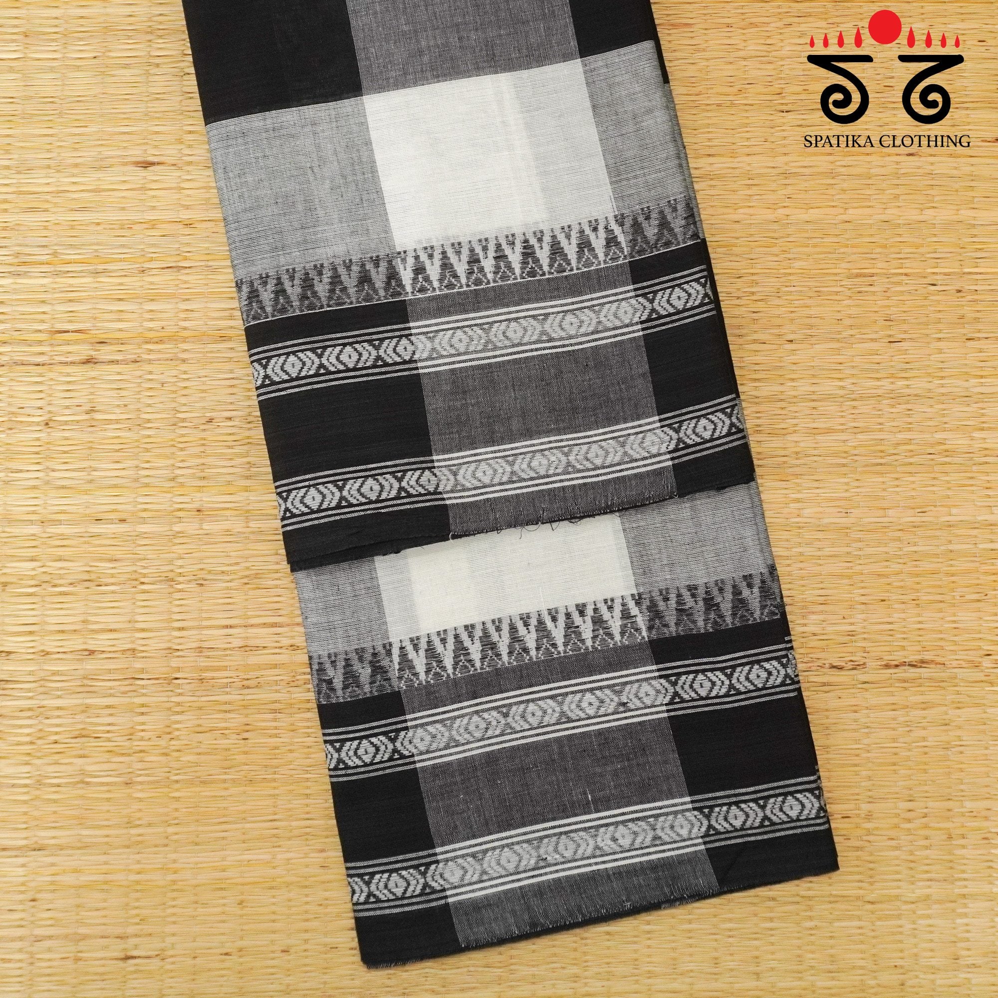 Black & White Begampur Handwoven Cotton Saree New!