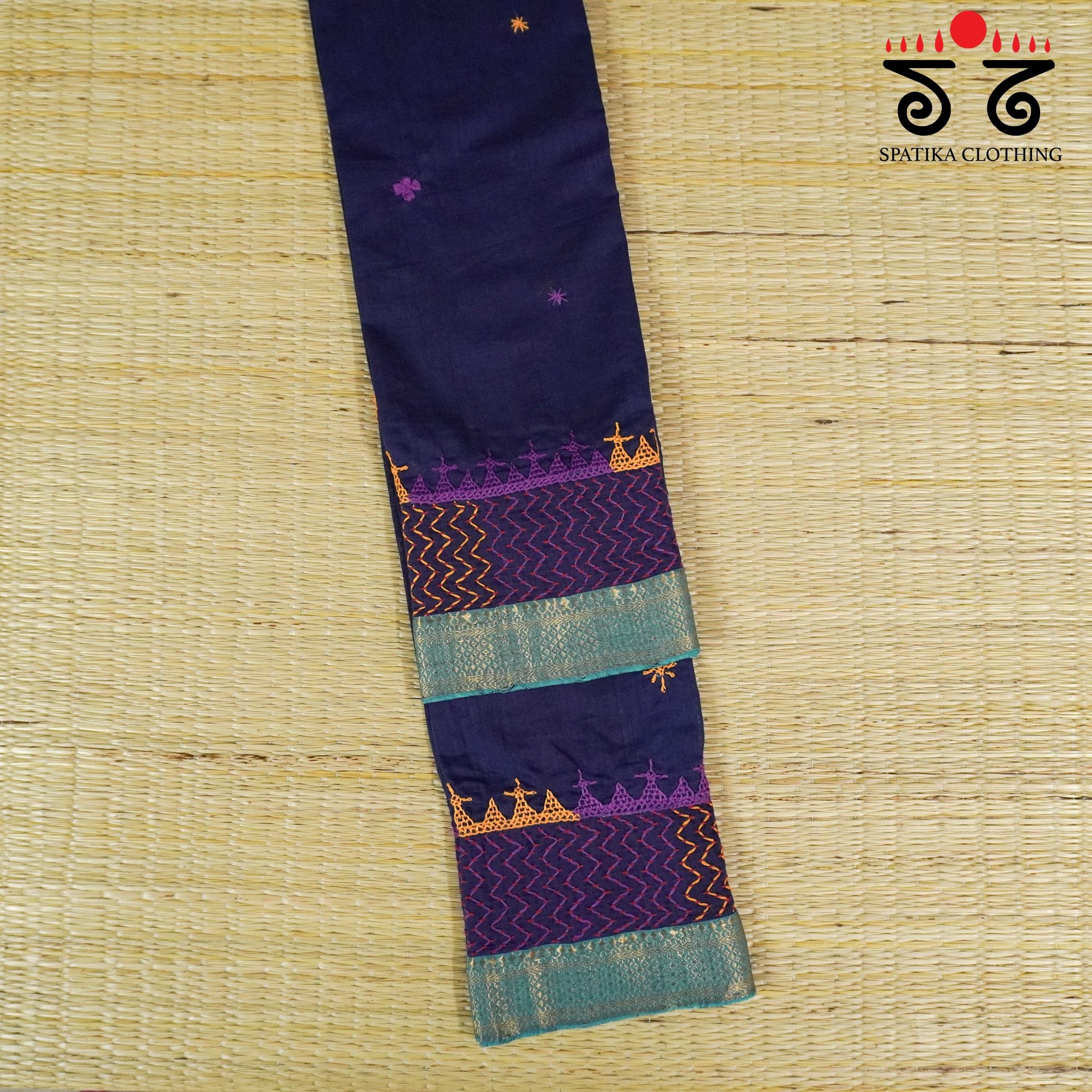 Blue Lambani Hand-embroidered Blouse Fabric