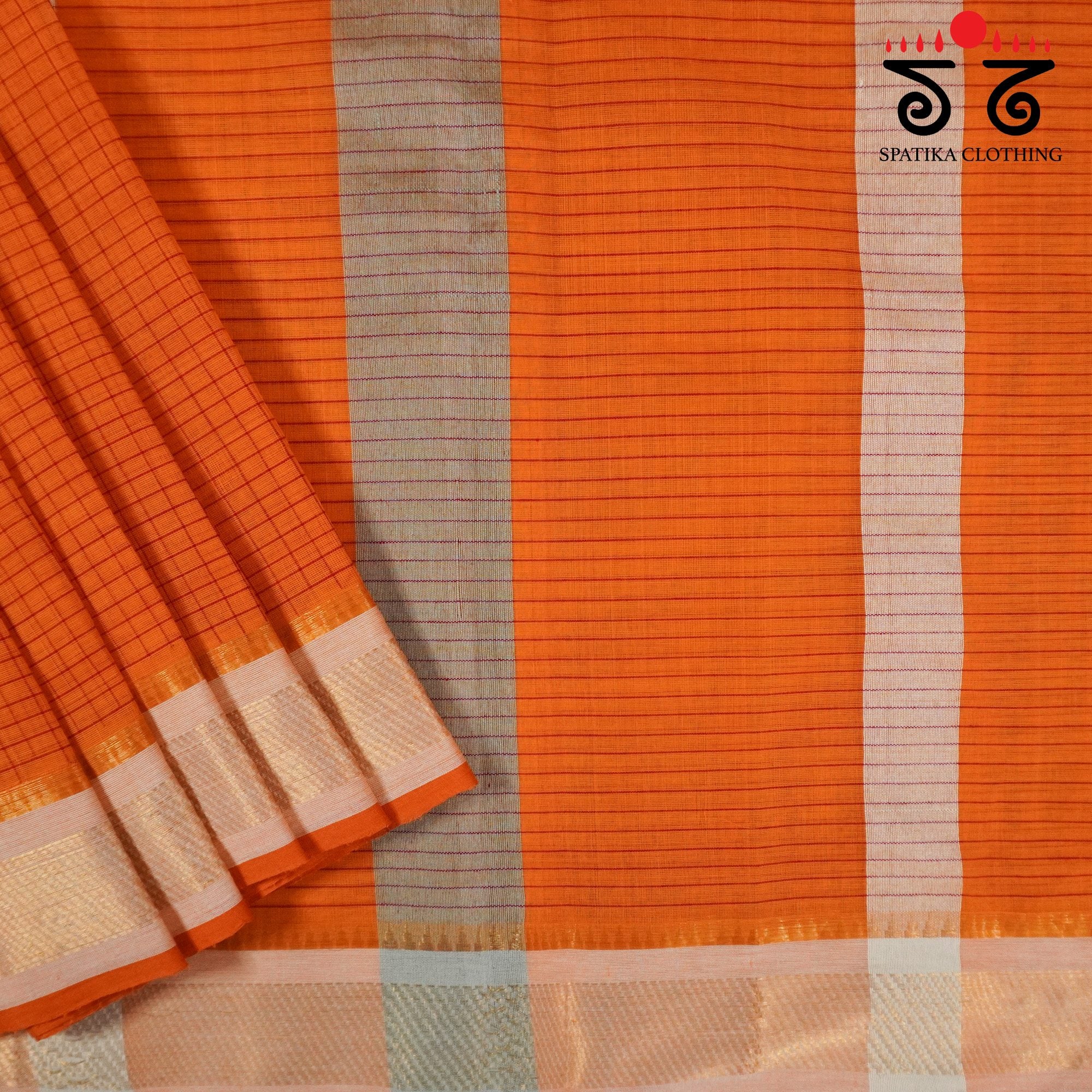 Orange Andhra Handwoven Cotton Saree