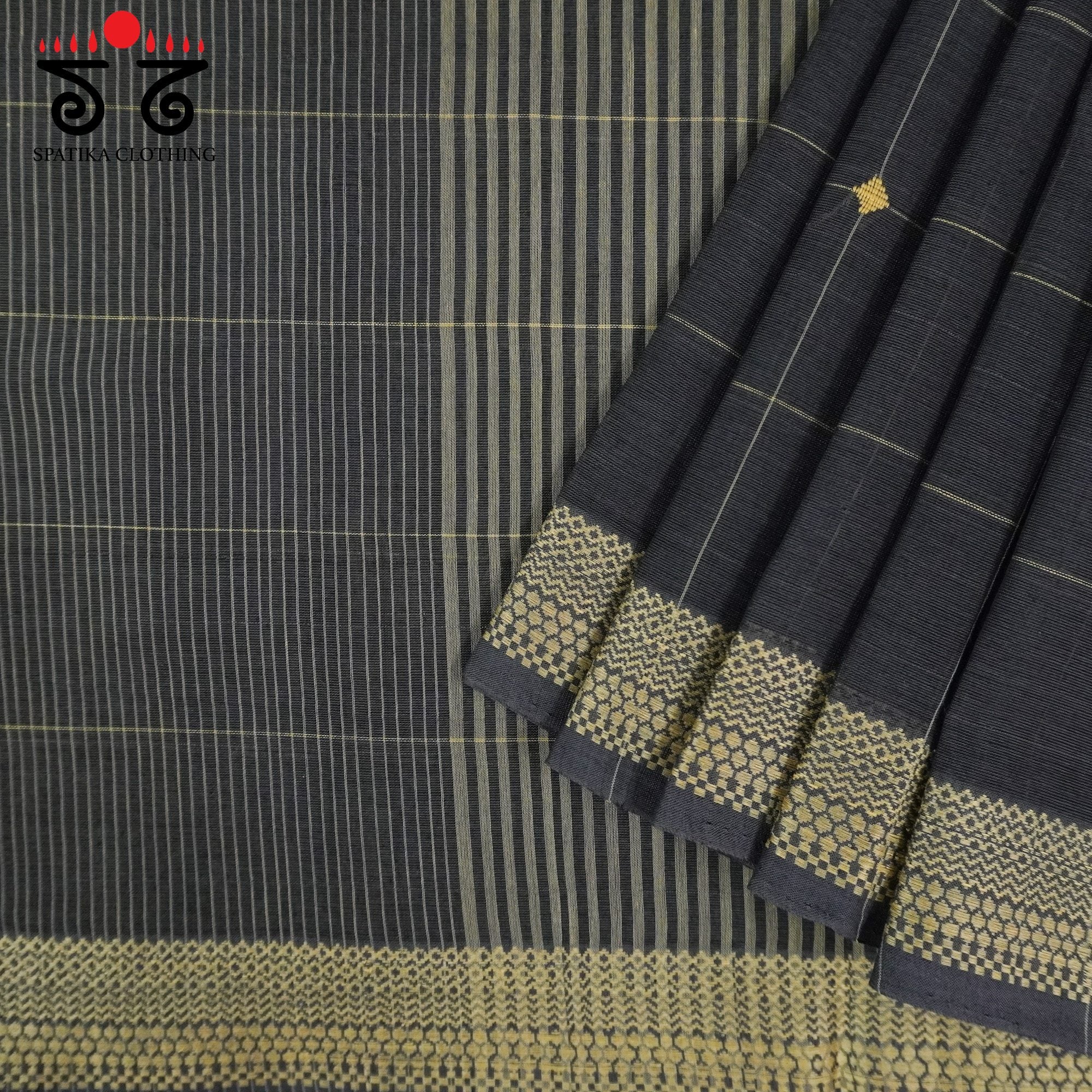Black Andhra Handwoven Cotton Saree