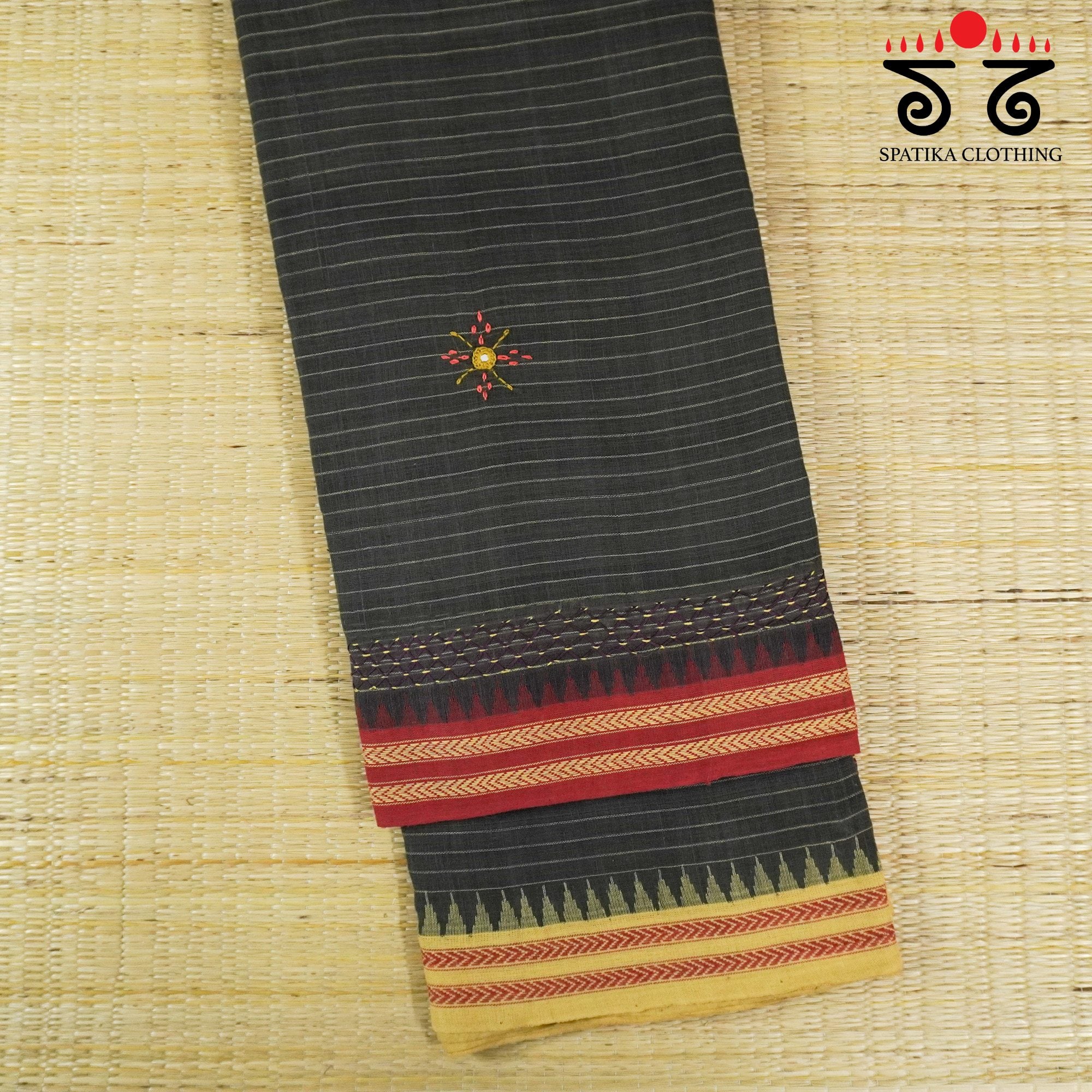 Hand Embroidered Black Ponduru Saree