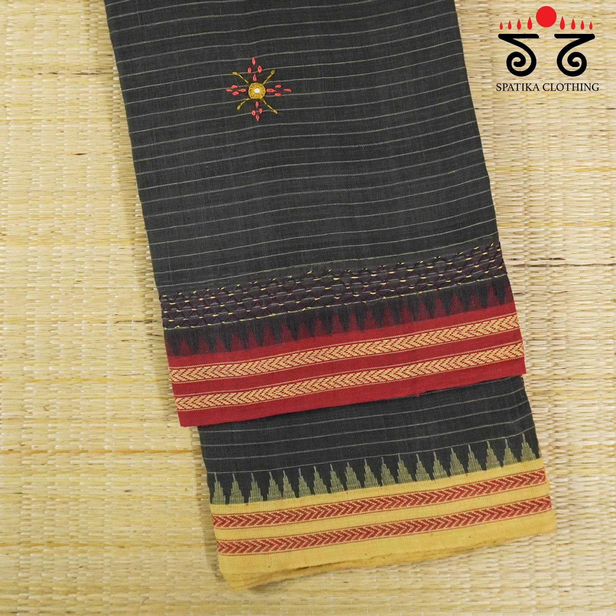 Hand Embroidered Black Ponduru Saree