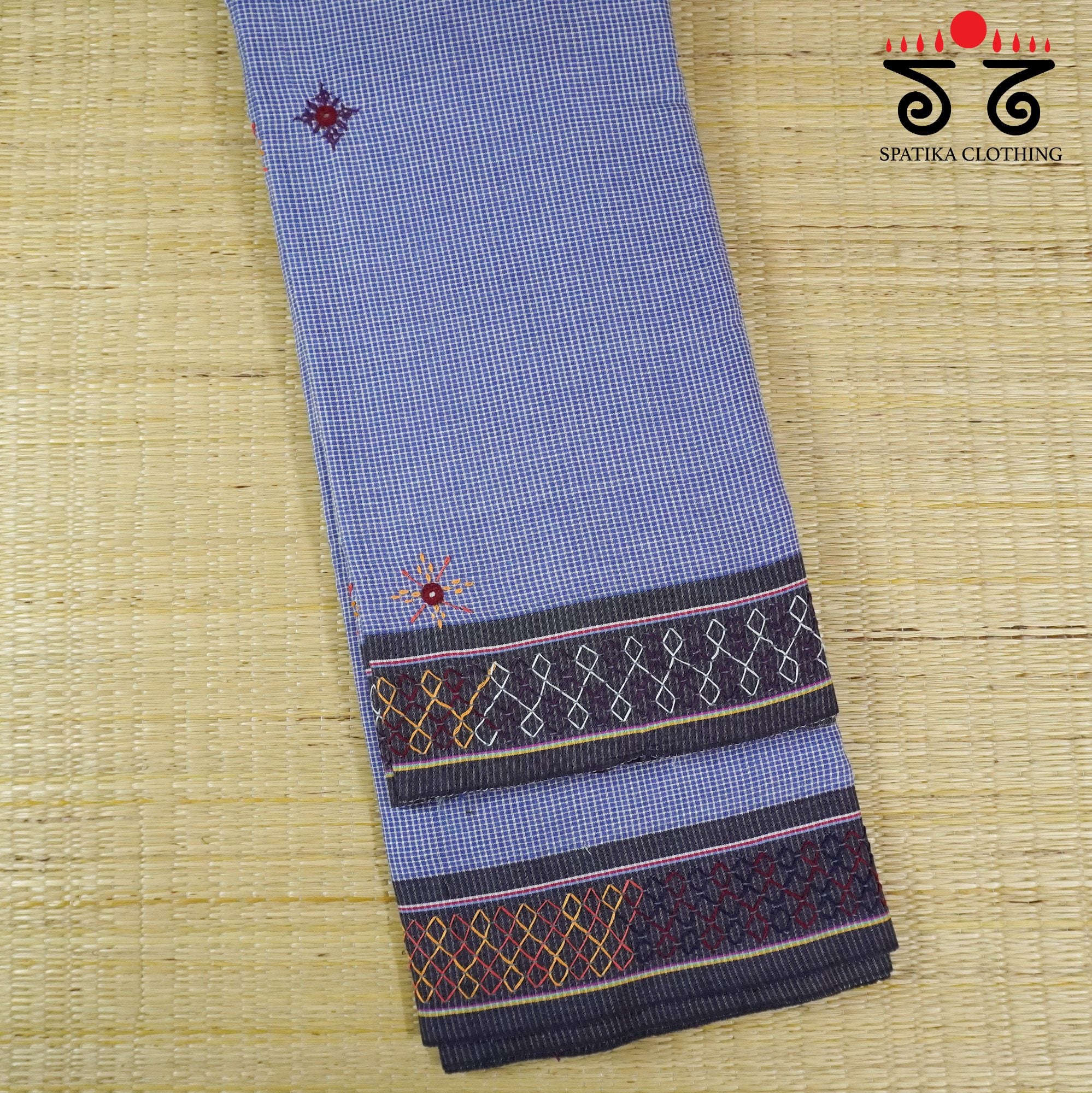 Hand Embroidered Blue Patteda Anchu Saree