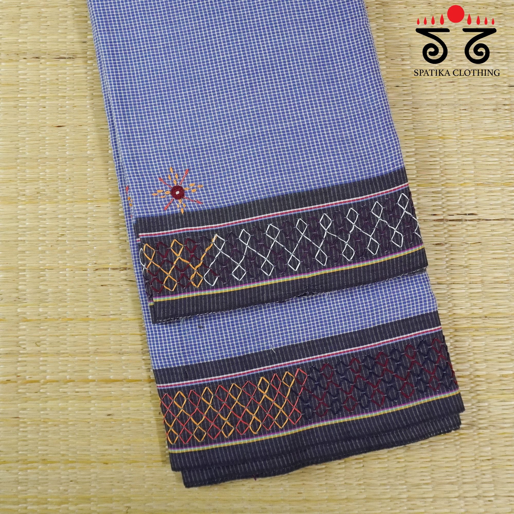 Hand Embroidered Blue Patteda Anchu Saree