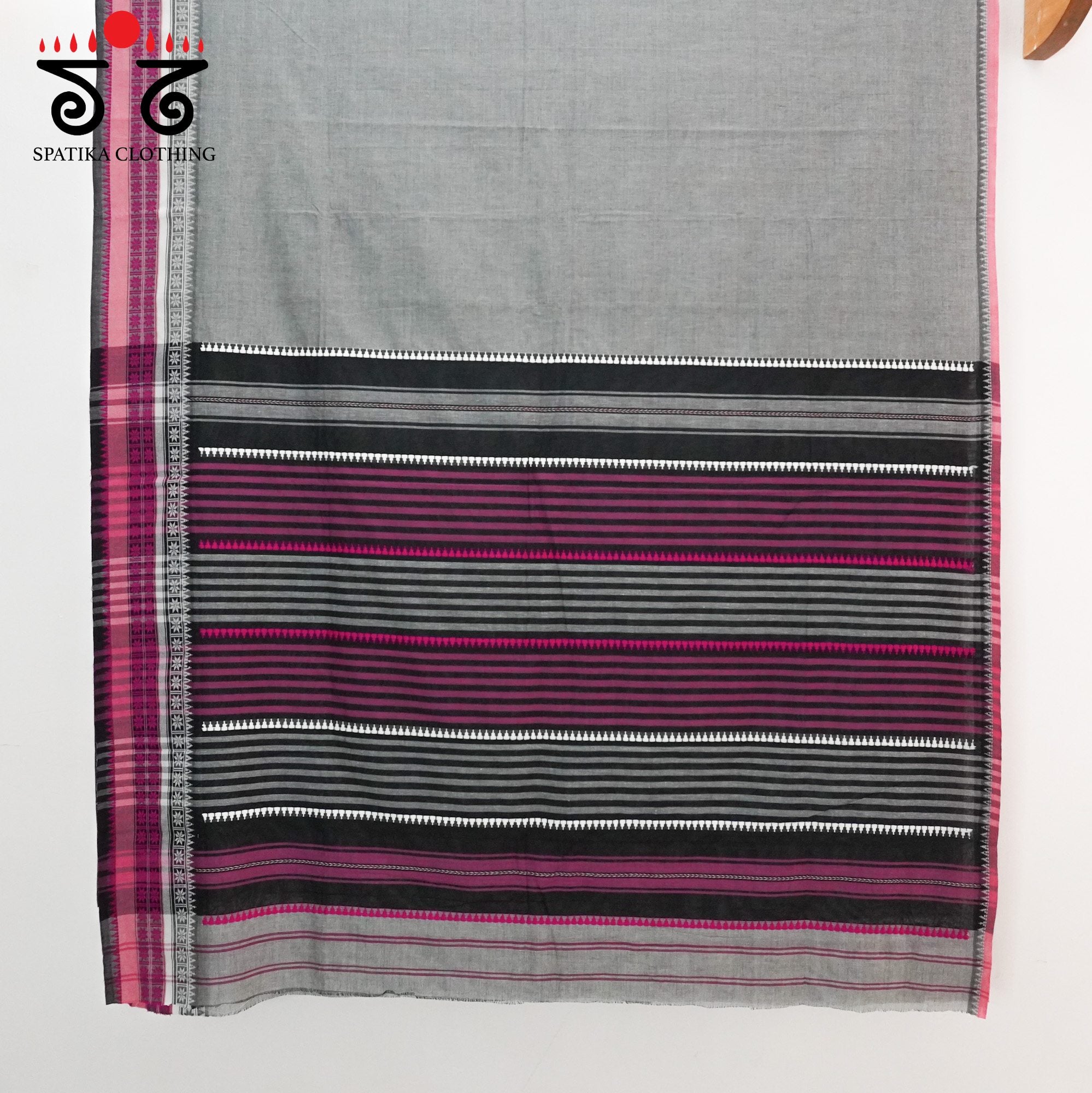 Grey Begampur Handwoven Cotton Saree New!