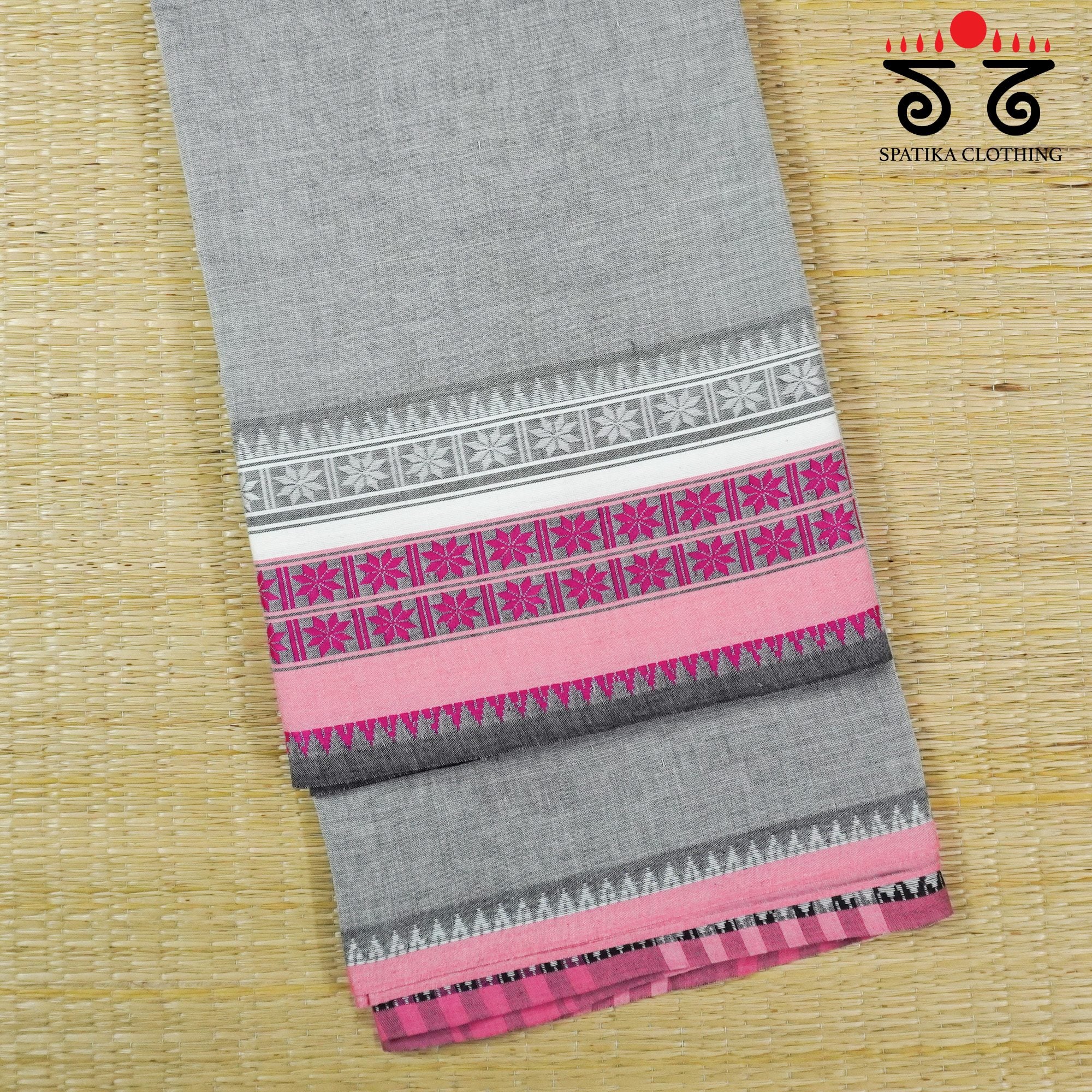 Grey Begampur Handwoven Cotton Saree New!
