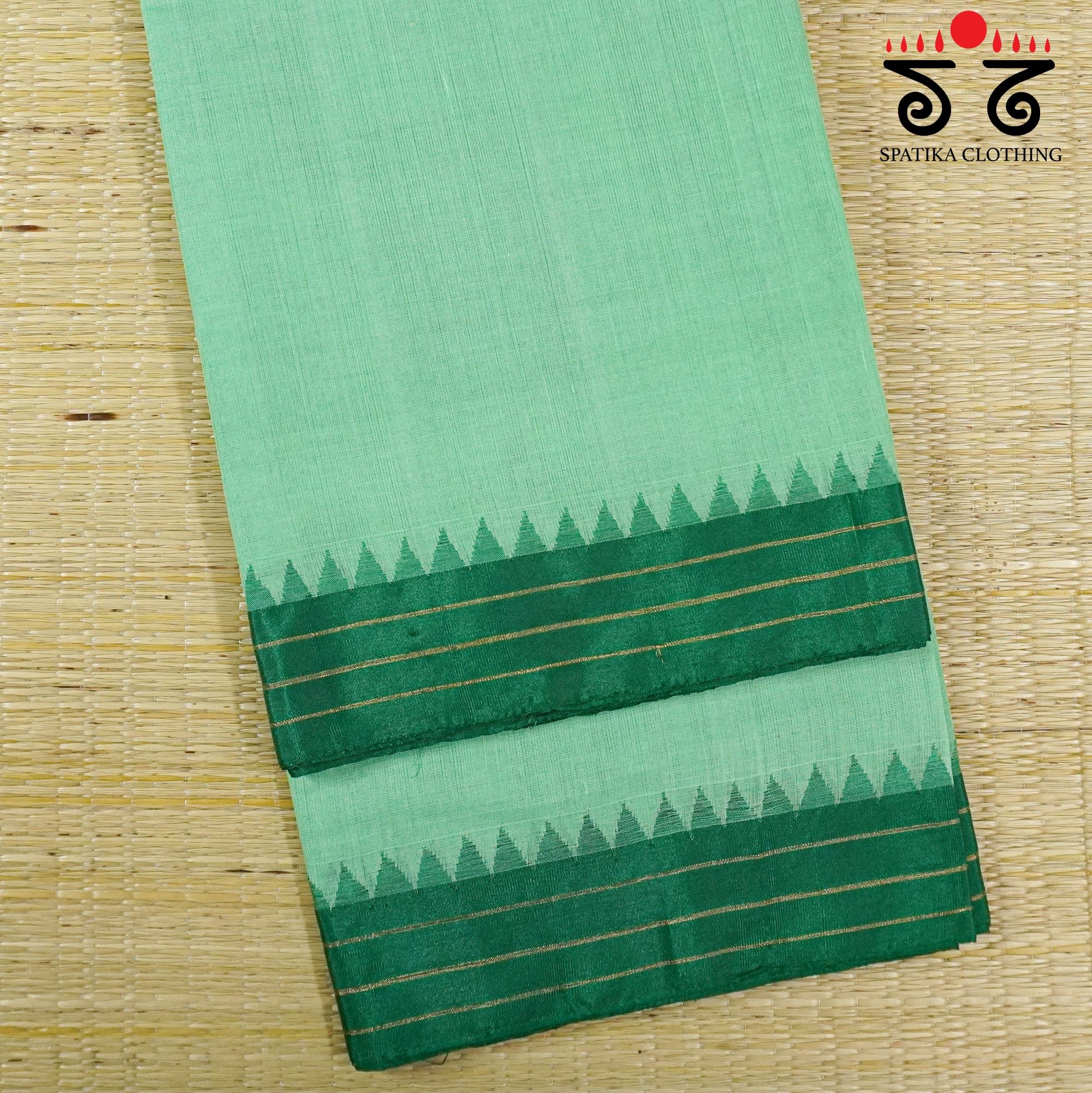 Pista Green Ponduru Handspun Saree - With Silk border
