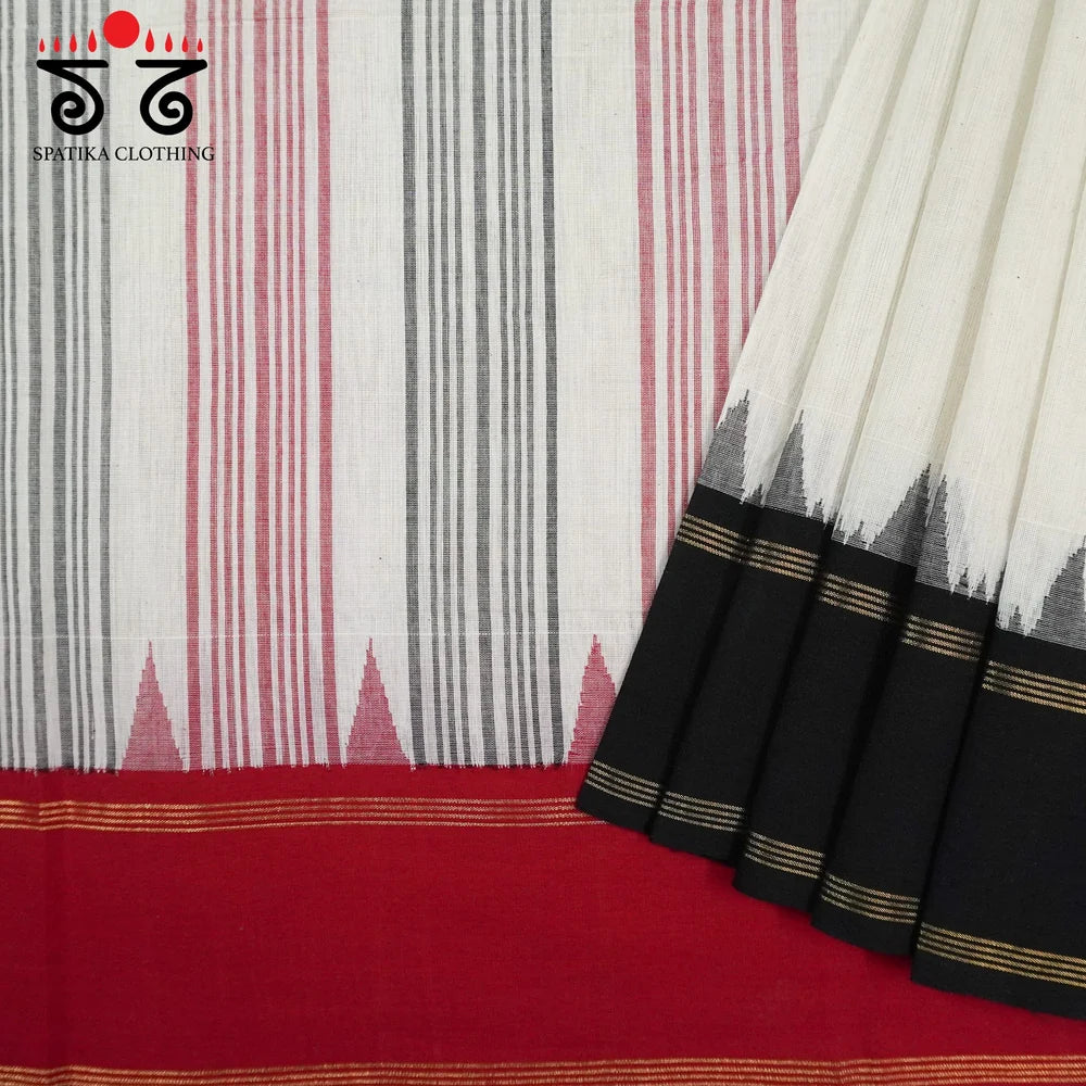 Ponduru Handspun Cotton Saree - Ganga Jamuna Border with Black Lambani Bandhani Checkered Blouse