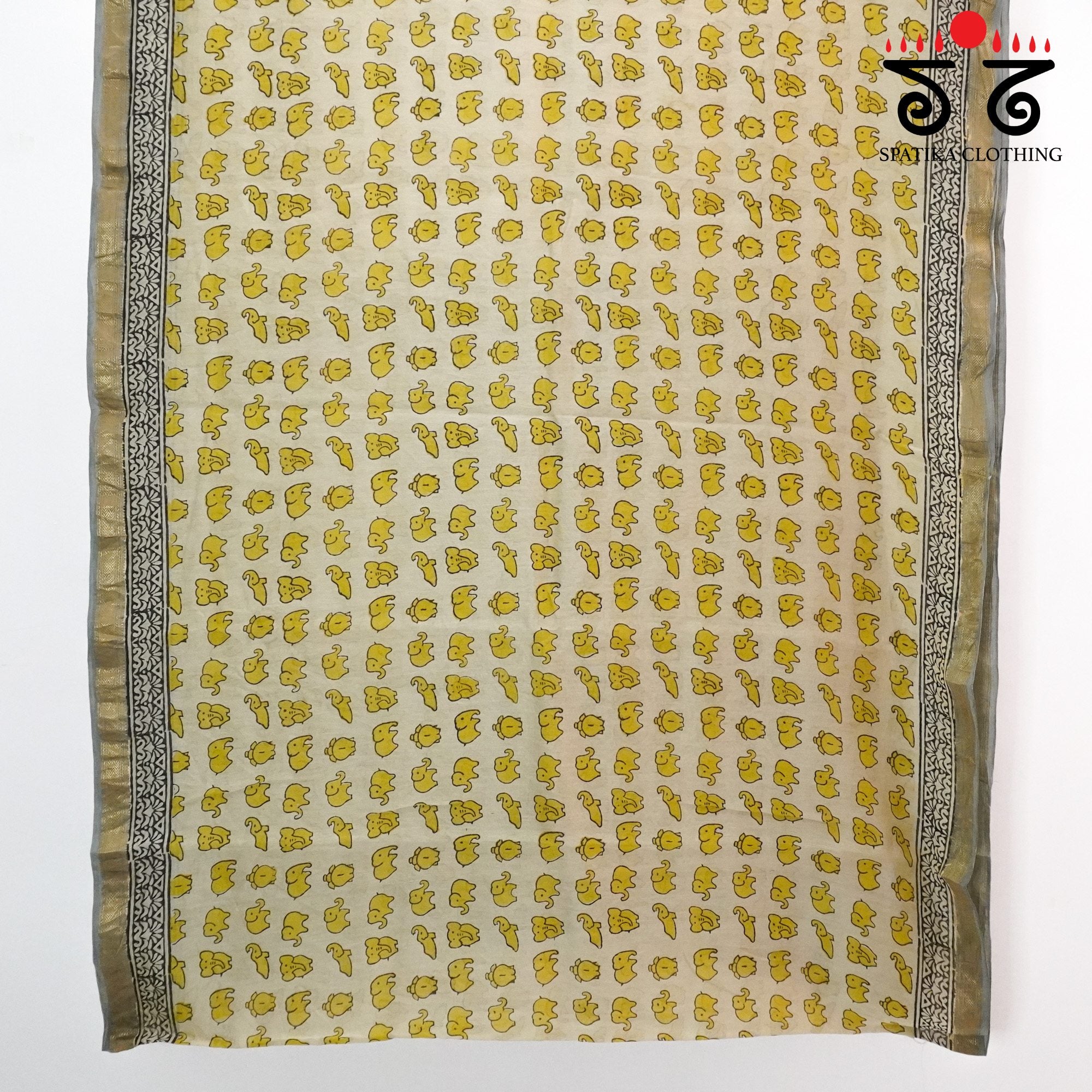 Haathi - Bagru Maheshwari Silk Cotton Saree