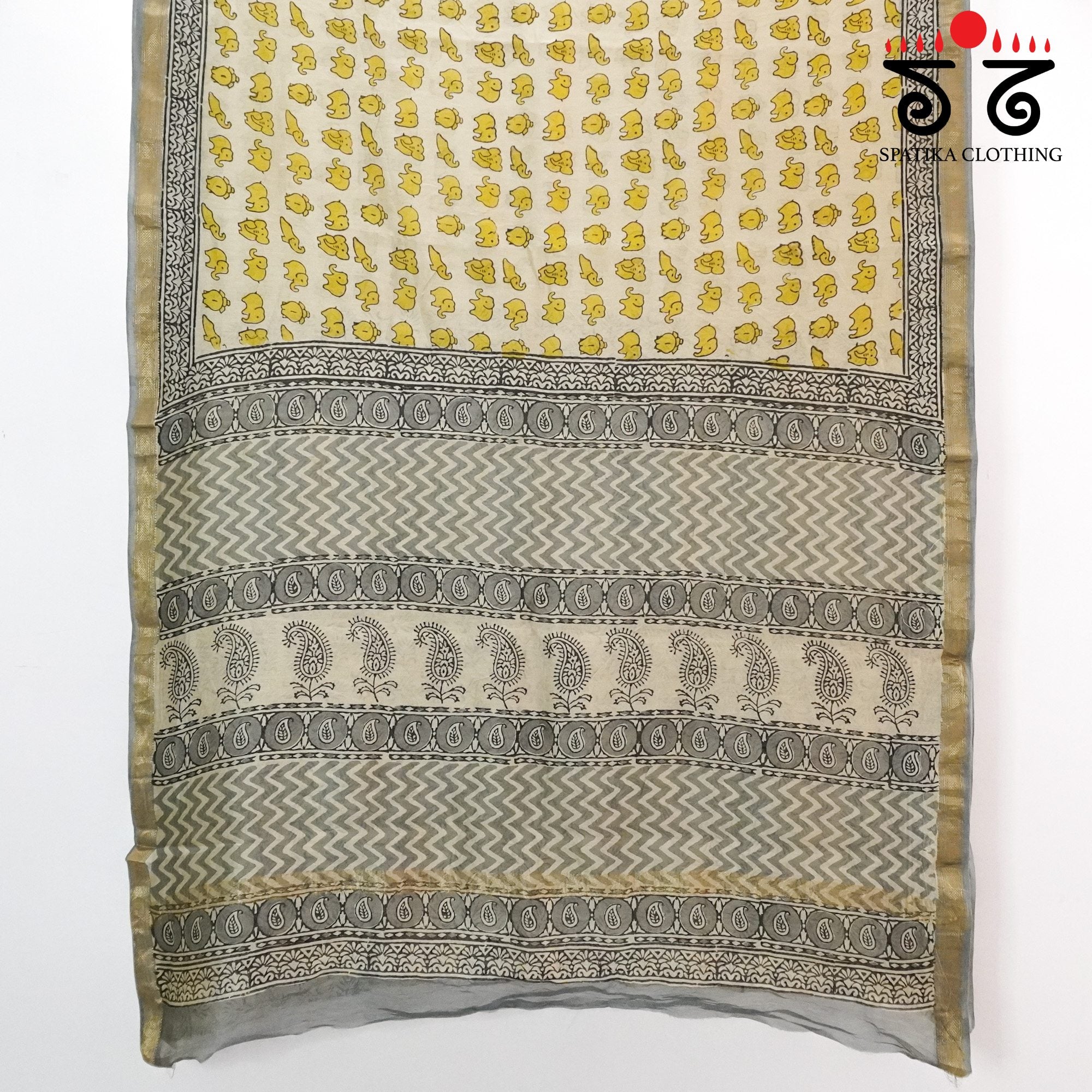 Haathi - Bagru Maheshwari Silk Cotton Saree