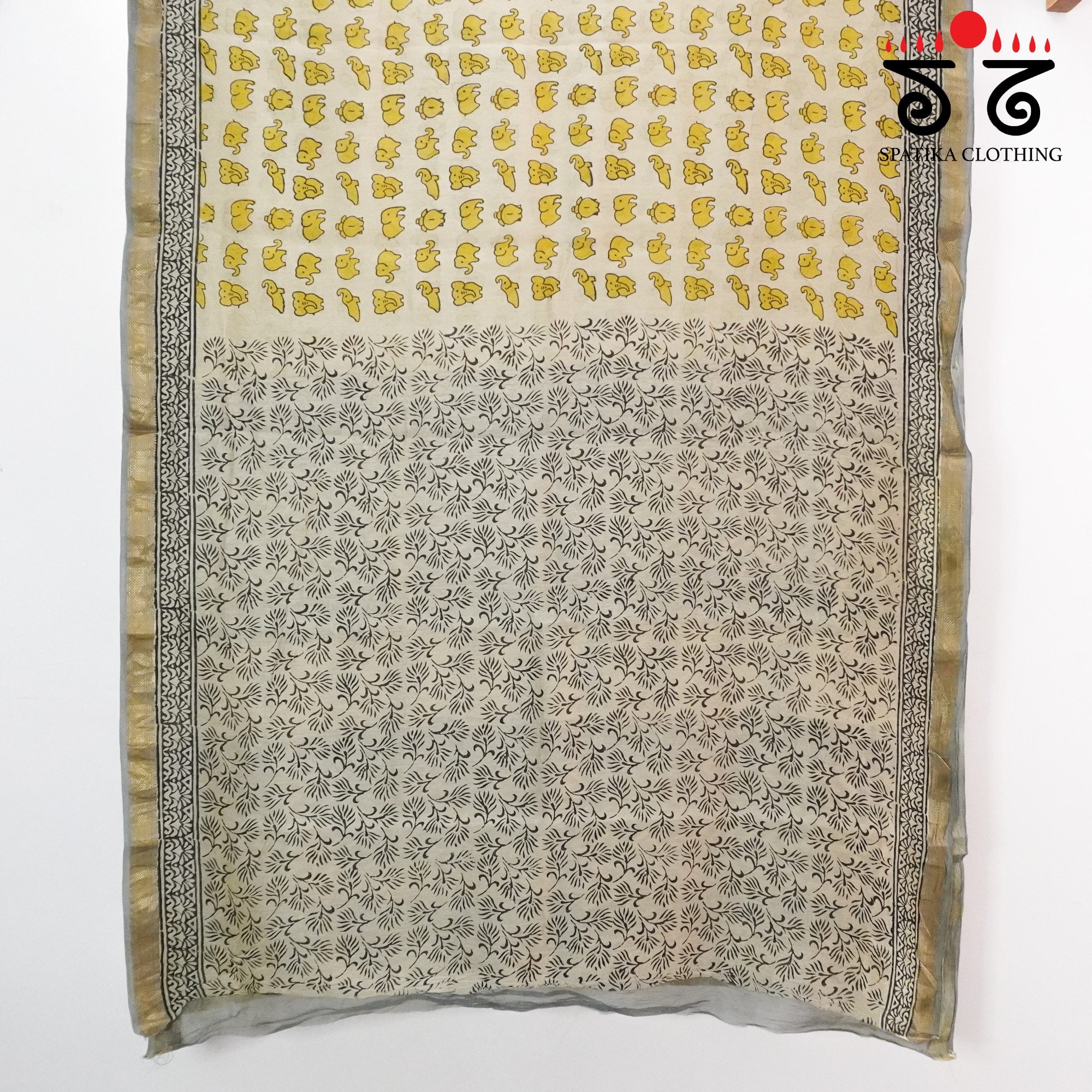 Haathi - Bagru Maheshwari Silk Cotton Saree