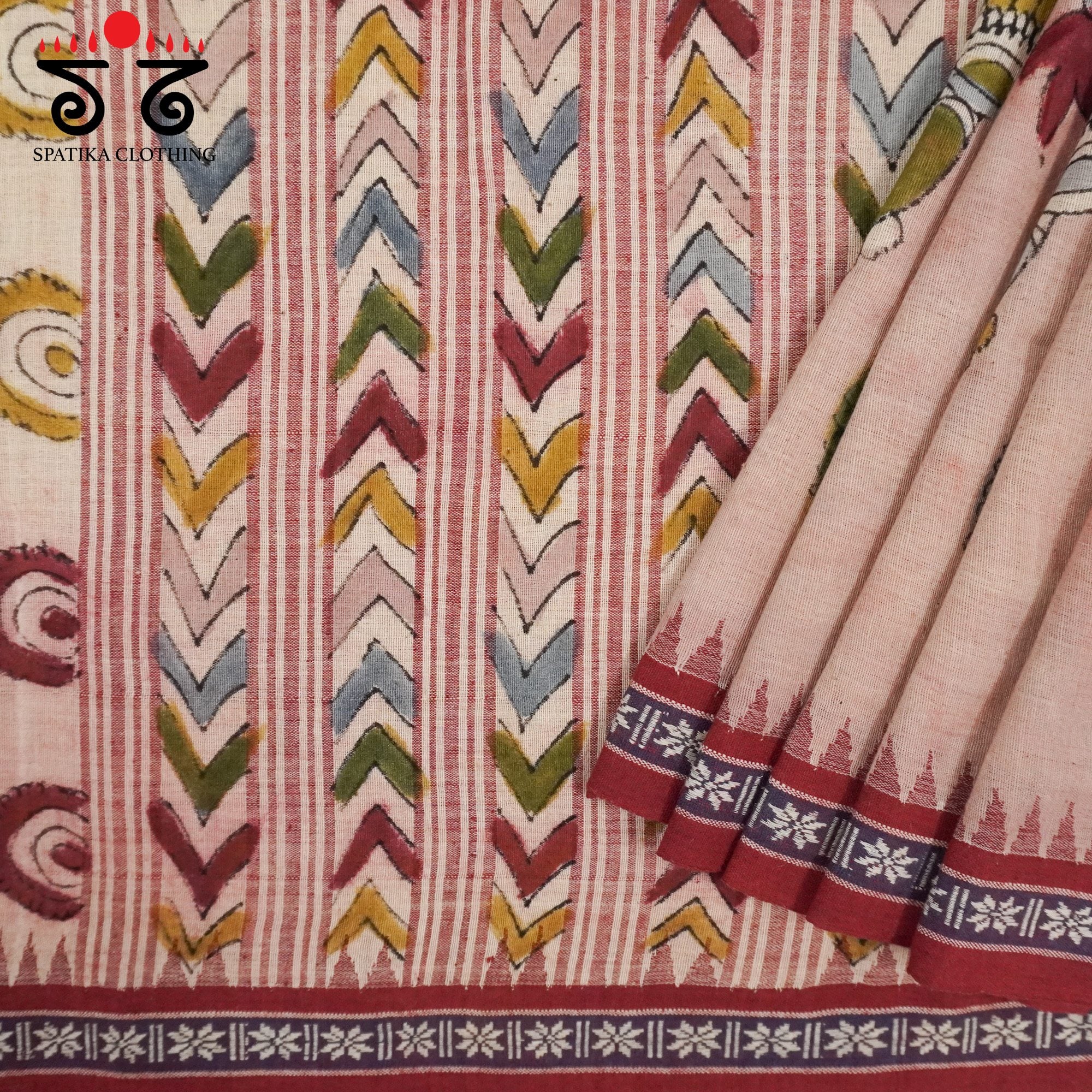 Ponduru Pen Kalamkari Handwoven Cotton Saree