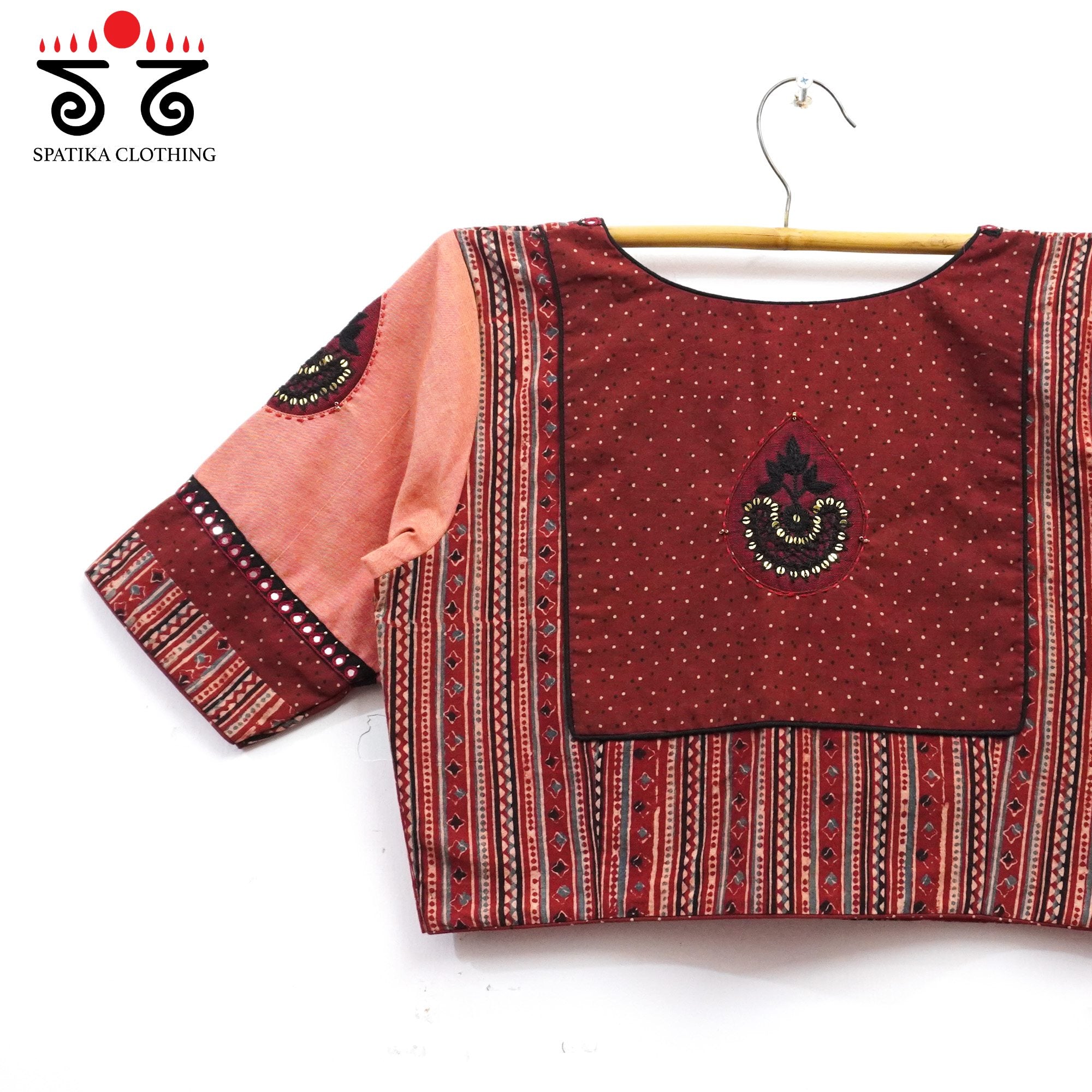 Brick Inlay & Yoke handcrafted blouse in natural dyes