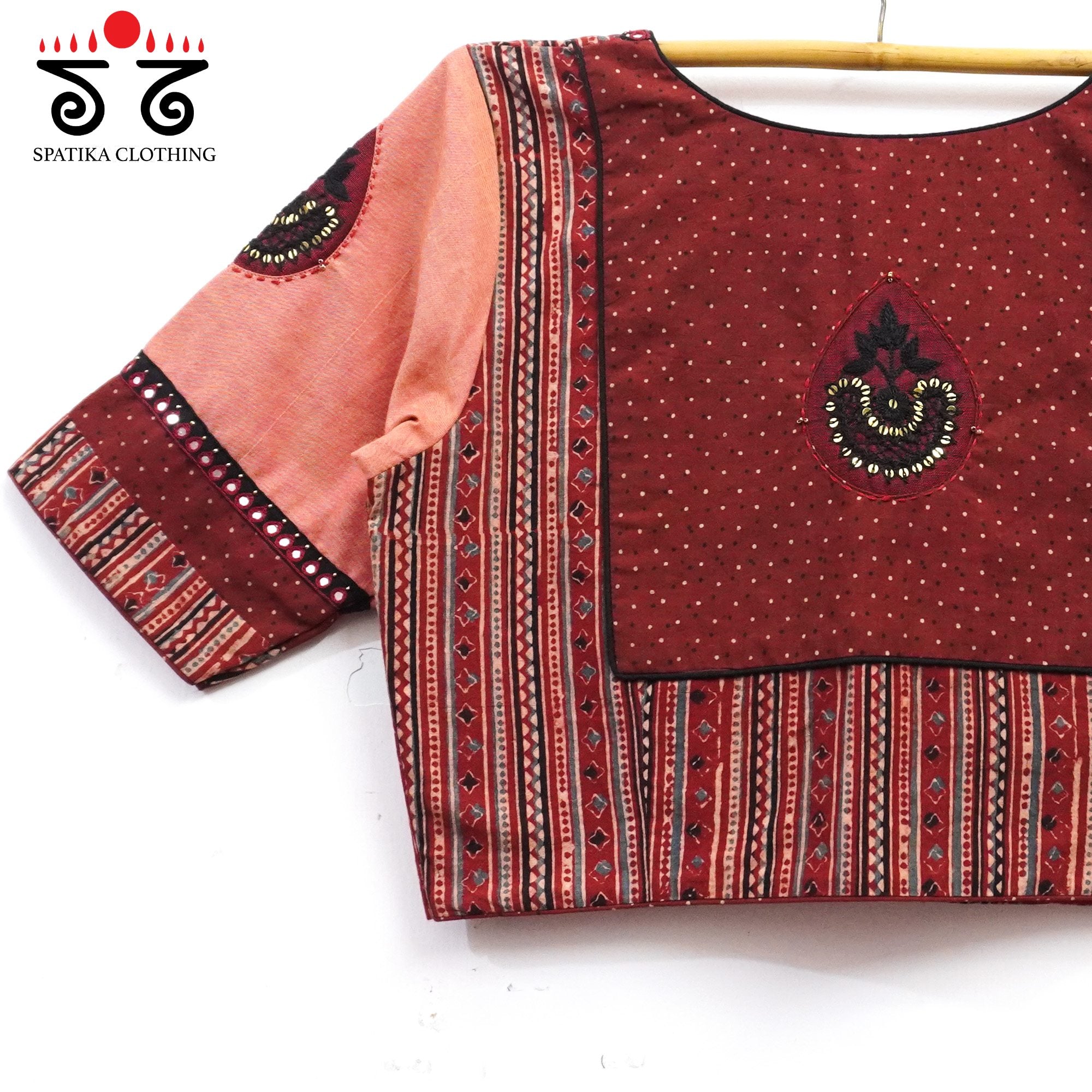 Brick Inlay & Yoke handcrafted blouse in natural dyes