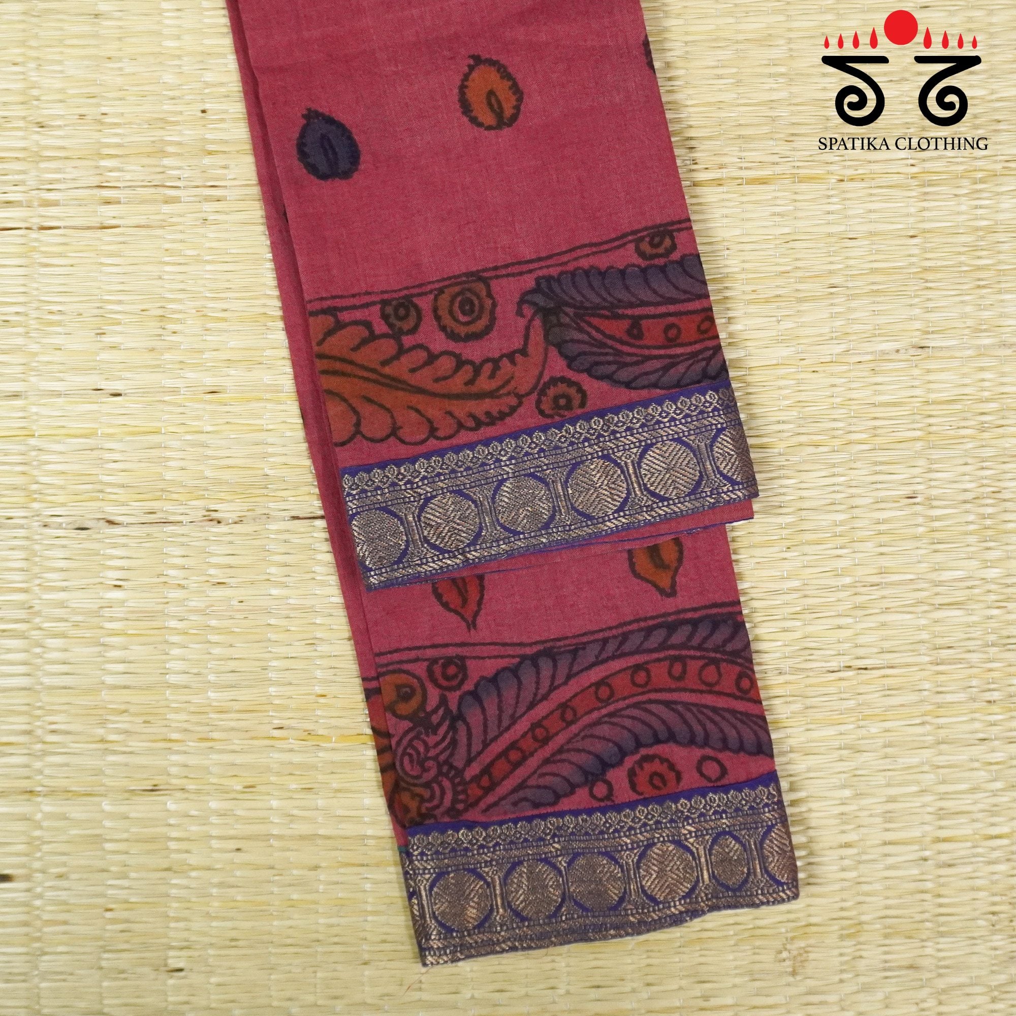 Pen Kalamkari On Ponduru Blouse Fabric