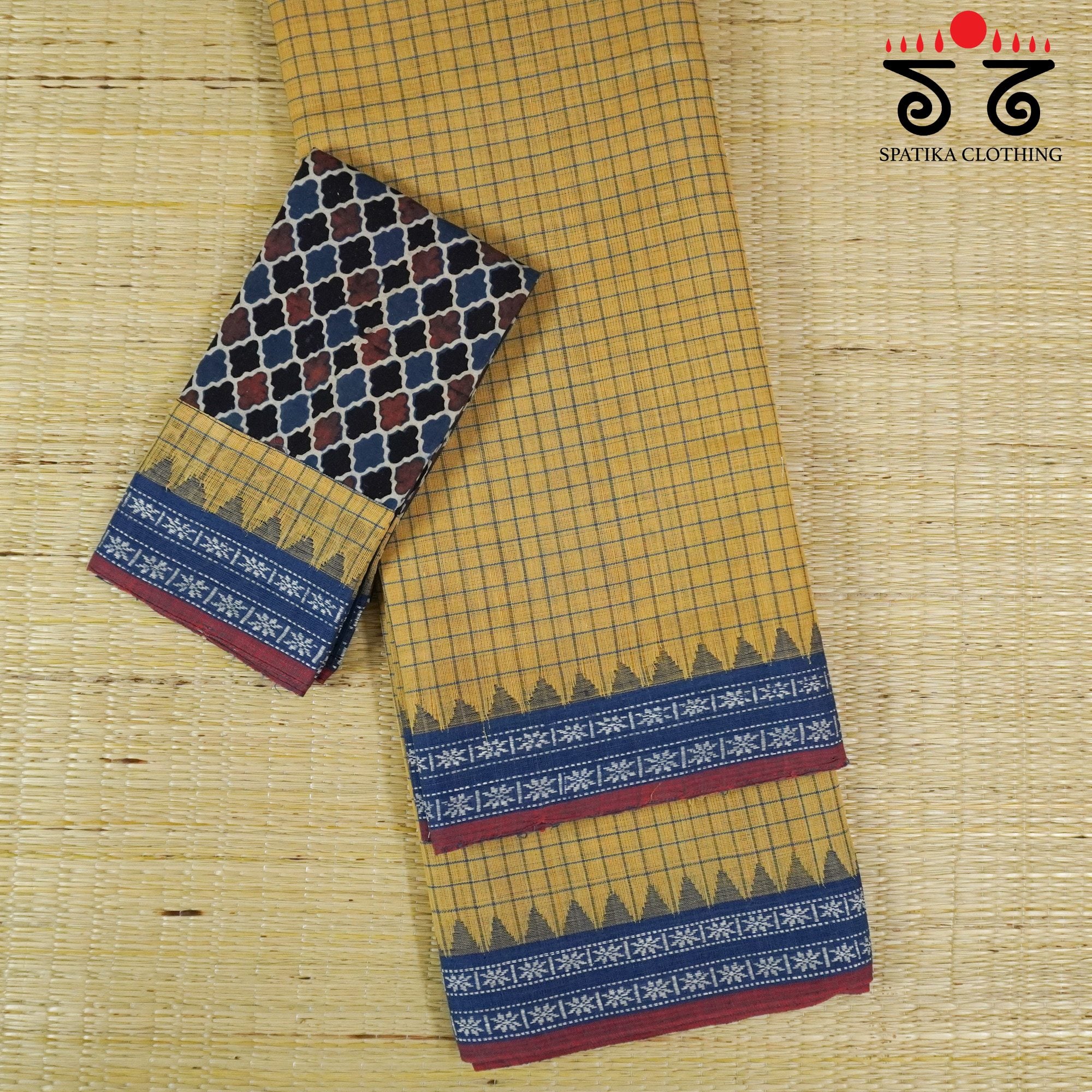 Ponduru Handspun Cotton Saree With Ajrak Blouse