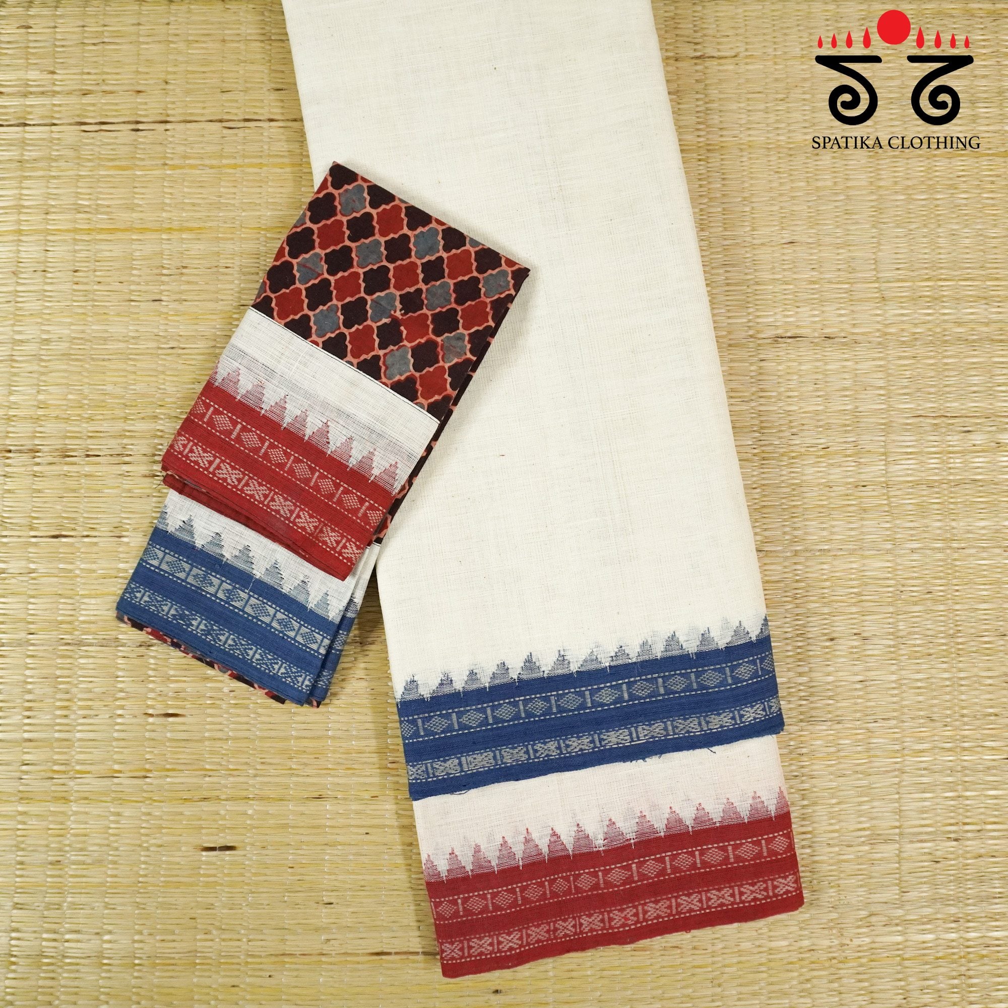 Ponduru Handspun Cotton Saree With Ajrak Blouse