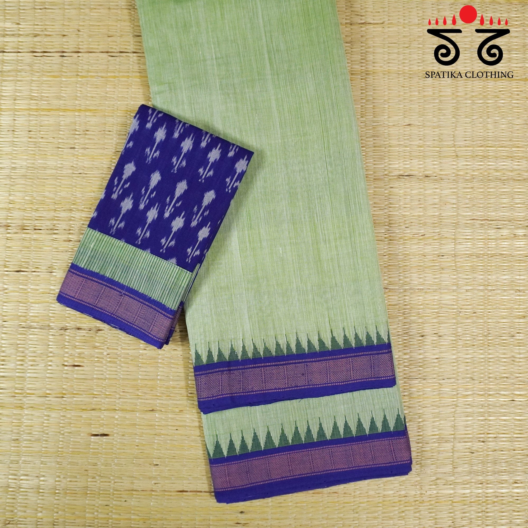 Ponduru Handspun Cotton Saree With Ikat Blouse