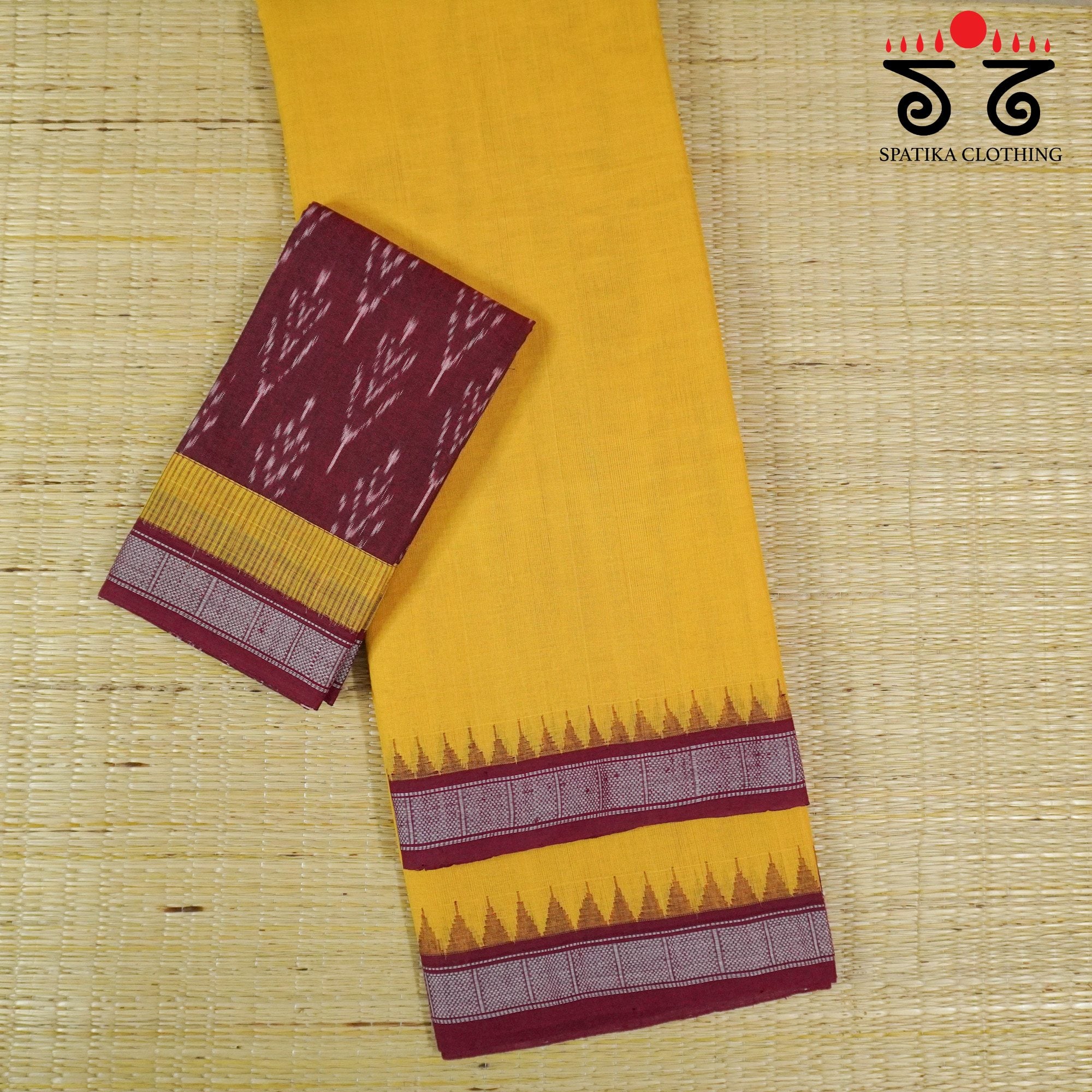 Ponduru Handspun Cotton Saree With Ikat Blouse