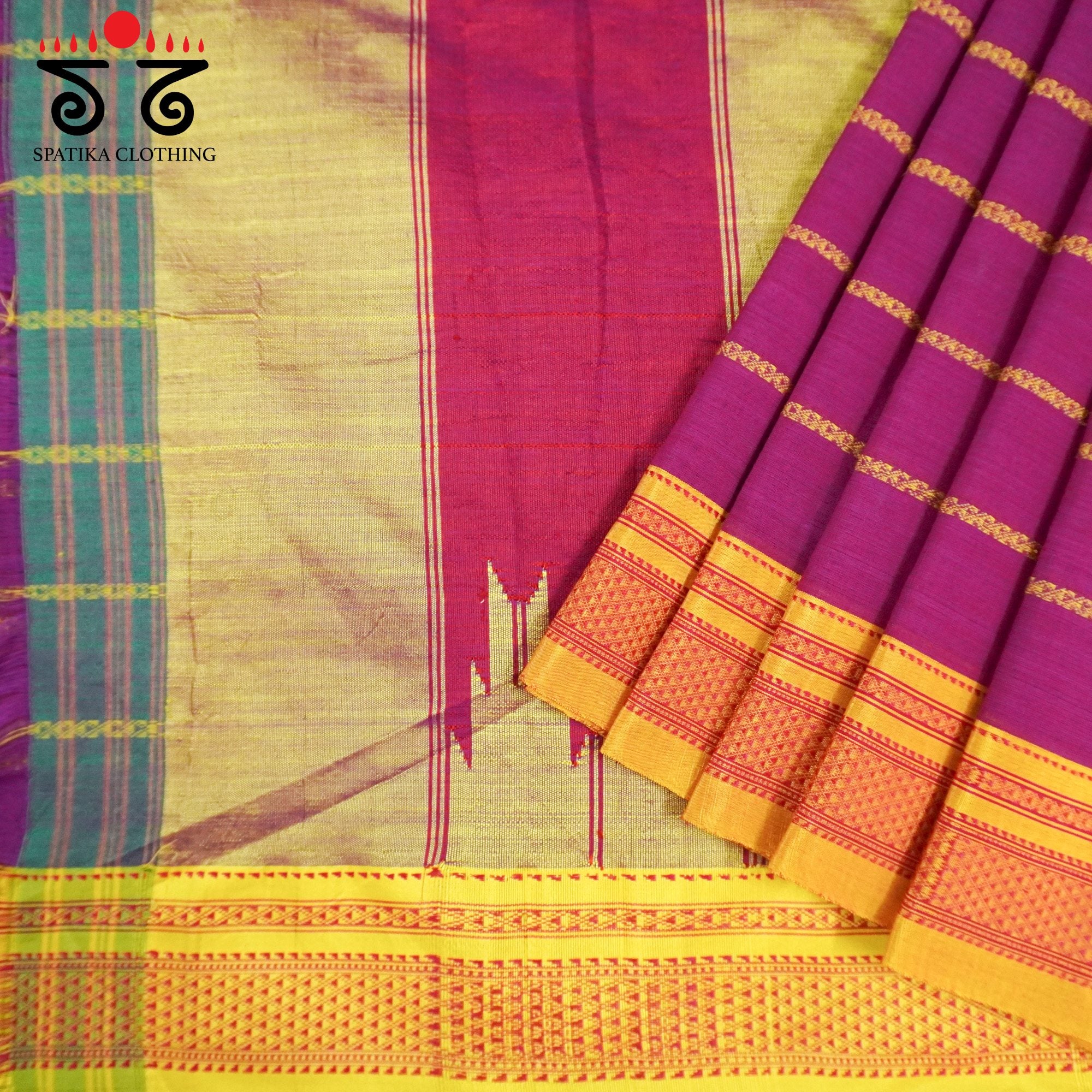 Magenta Ilkal Handwoven Cotton Saree - Silk Pallu
