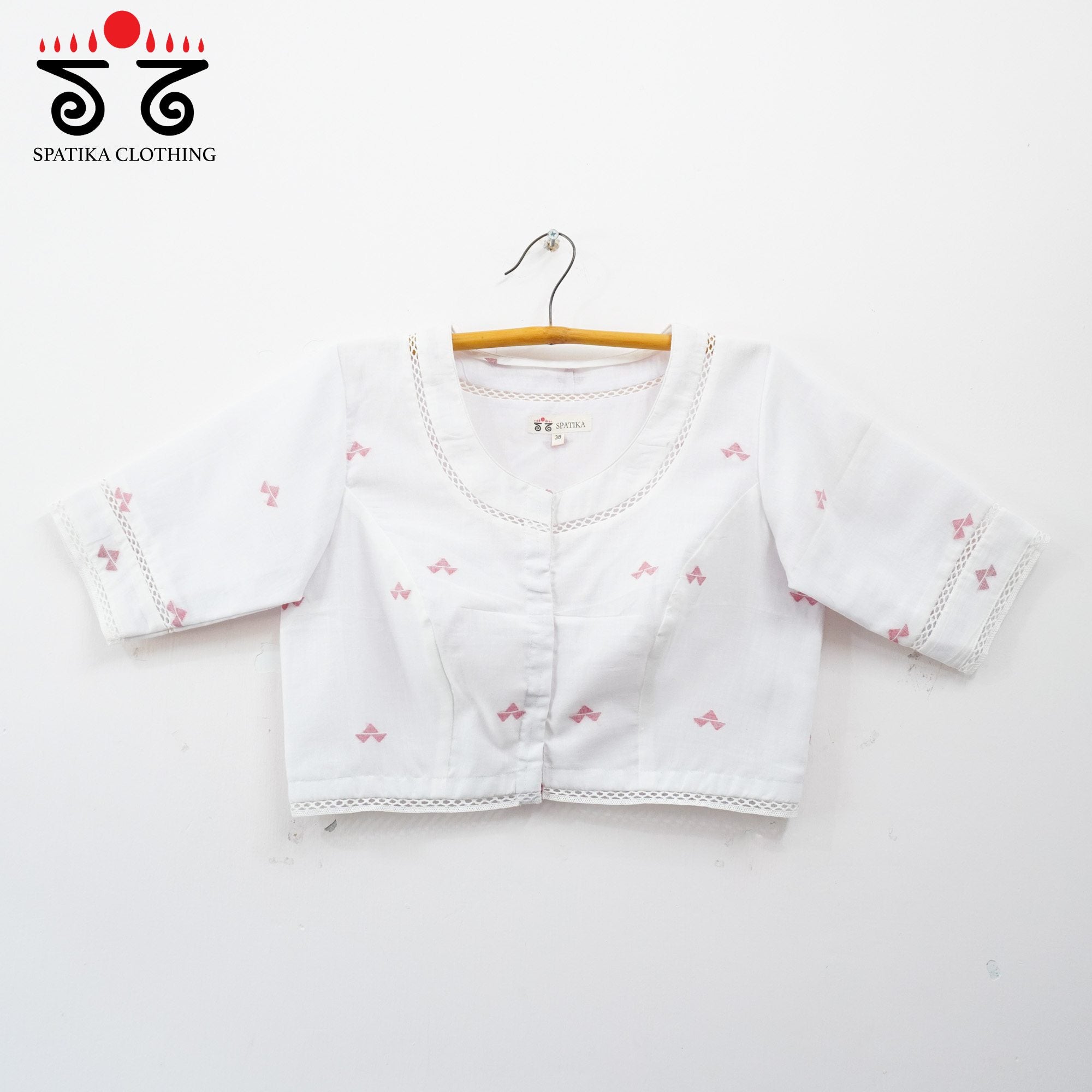 Jamdhani Lace Blouse - Red Butta